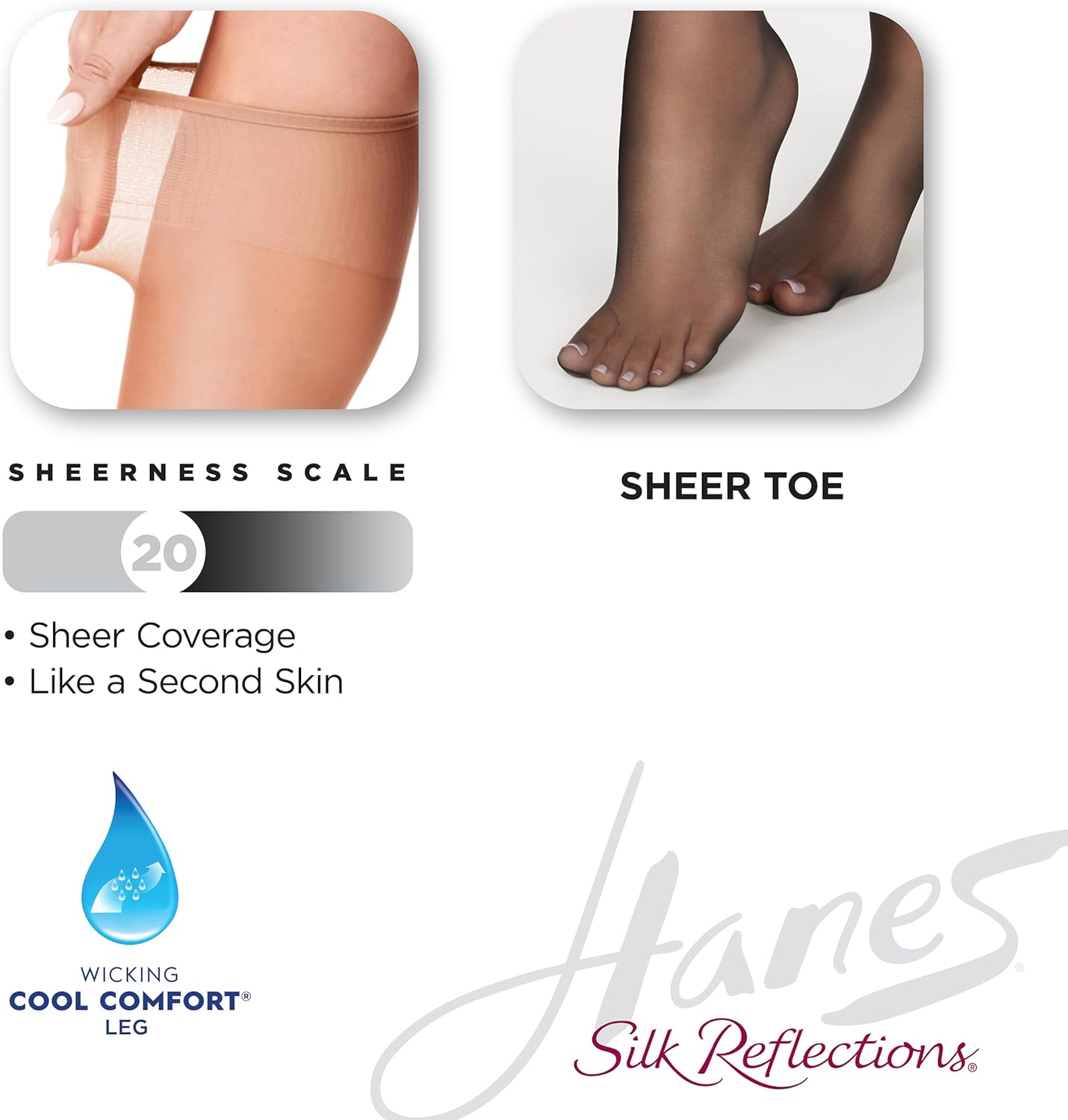 Hanes Silk Reflections Women's Sheer Toe Silky Sheer Knee-High Stockings