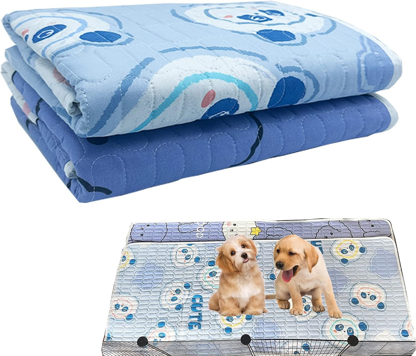 Guinea Pig Cage Liners, 2 PCS Rabbit Bedding Mats Pet Waterproof Pee Pads Small Animals Soft Non-Slip Washable Training Pads for Cat Chinchilla Puppy (23.6 x 55.1 inches)