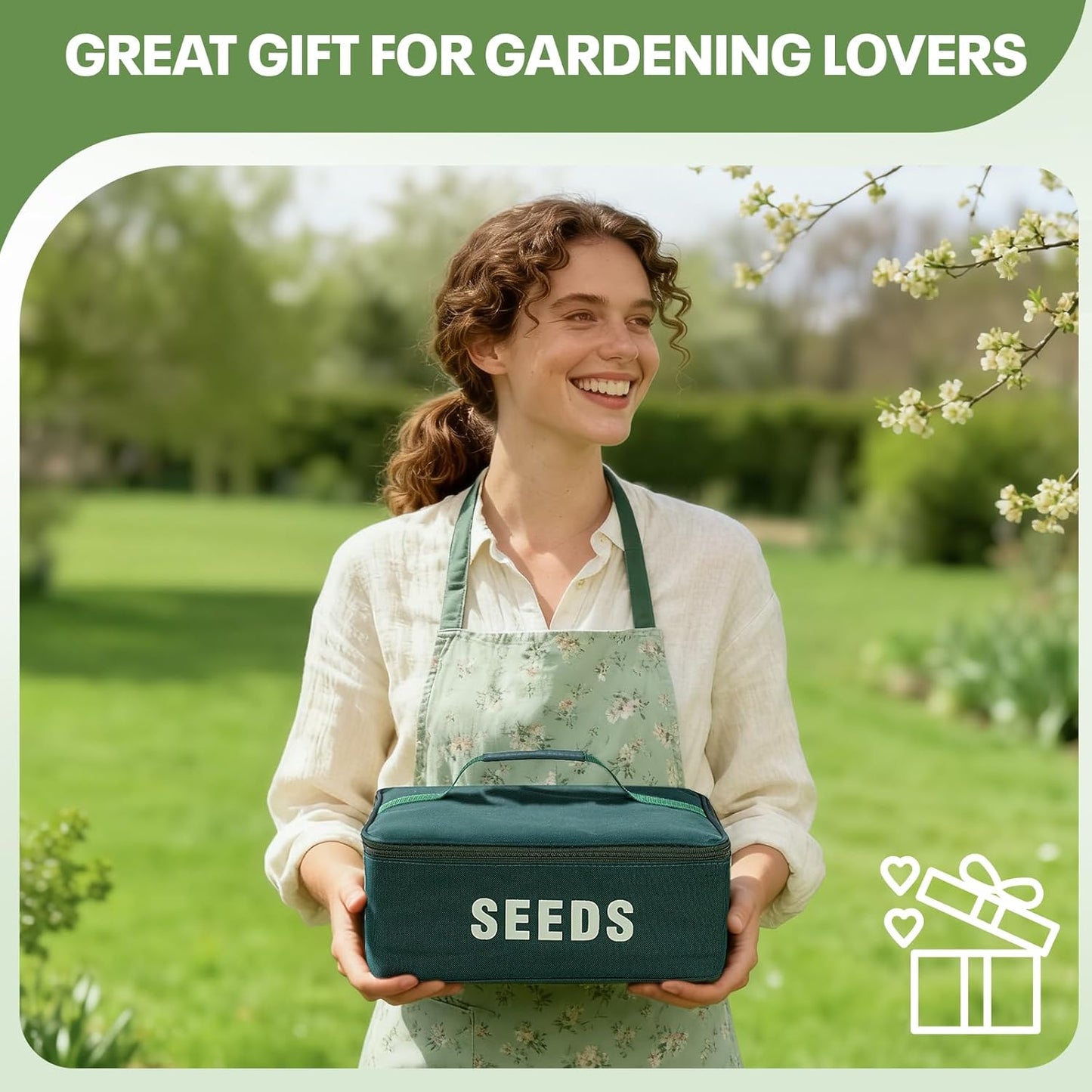 22 Slots Seed Storage Organizer Box with & 30 Seed Envelopes, Large Capacity Seed Packet Organizer Case with Labels, Portable Waterproof Garden Seed Storage Kit for Vegetable Flower Seeds, Green