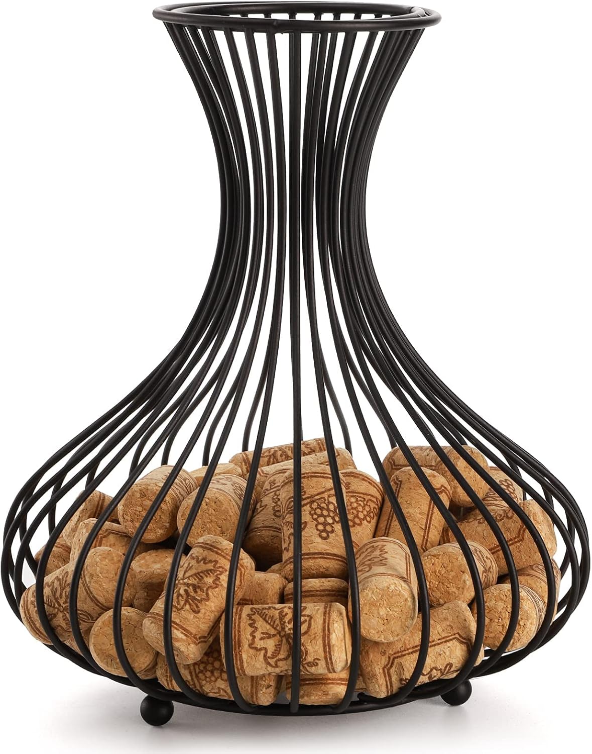 Tebery Metal Black Wine Cork Display Holder, Wine Stopper Collector, Decorative Free Standing Cork Storage Rack Catcher Container Cage, Holds 150 Wine Corks