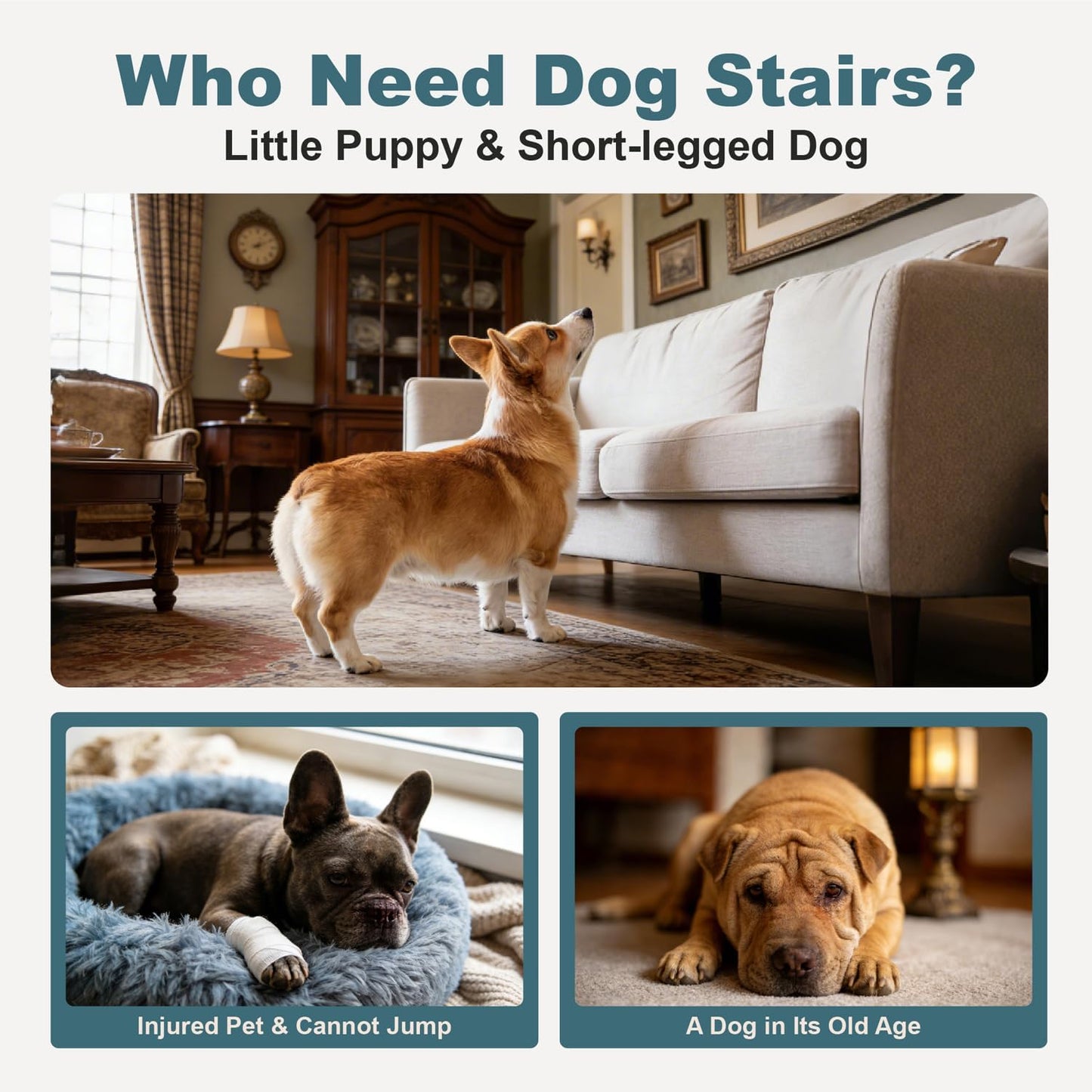 Dog Stairs for Small Dogs 18" H, 4-Step Dog Steps for High Bed with Non-Slip Bottom, Floral Indoor Pet Stairs, Pet Steps for Couch & Chair, Blue Yellow