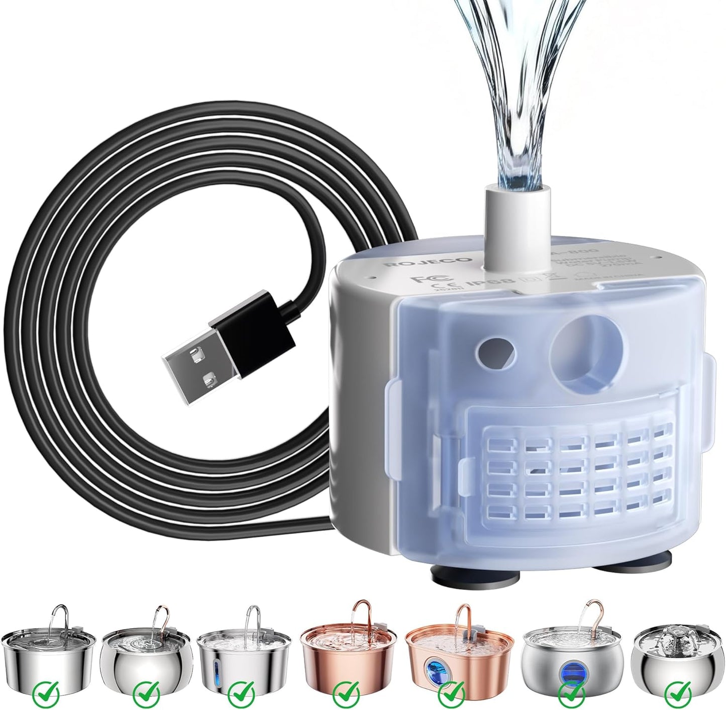 Tomxcute Official Replacement Pump for Cat Water Fountain, Easy-to-Clean Fully Detachable Pump Helps Prevent Clogs, Whisper-Quiet (<20dB), 5V USB Low Voltage (Adapter Not Included)