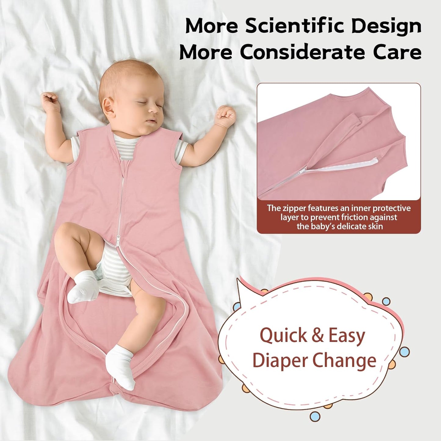 Baby Sleep Sack 0-6 Months,100% Cotton TOG 0.5 Wearable Blanket for Newborn and Infant, 3 Pack 2-Way Zipper Lightweight Sleeping Bags for Toddler