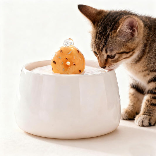 Ceramic Cat Water Fountain, 50oz/1.5L Pet Fountain Dispenser, Ultra Quiet Automatic Pet Water Dispenser with Filter, Activated Carbon Filter, Adjustab Filter, Perfect for Cats & Small Dogs