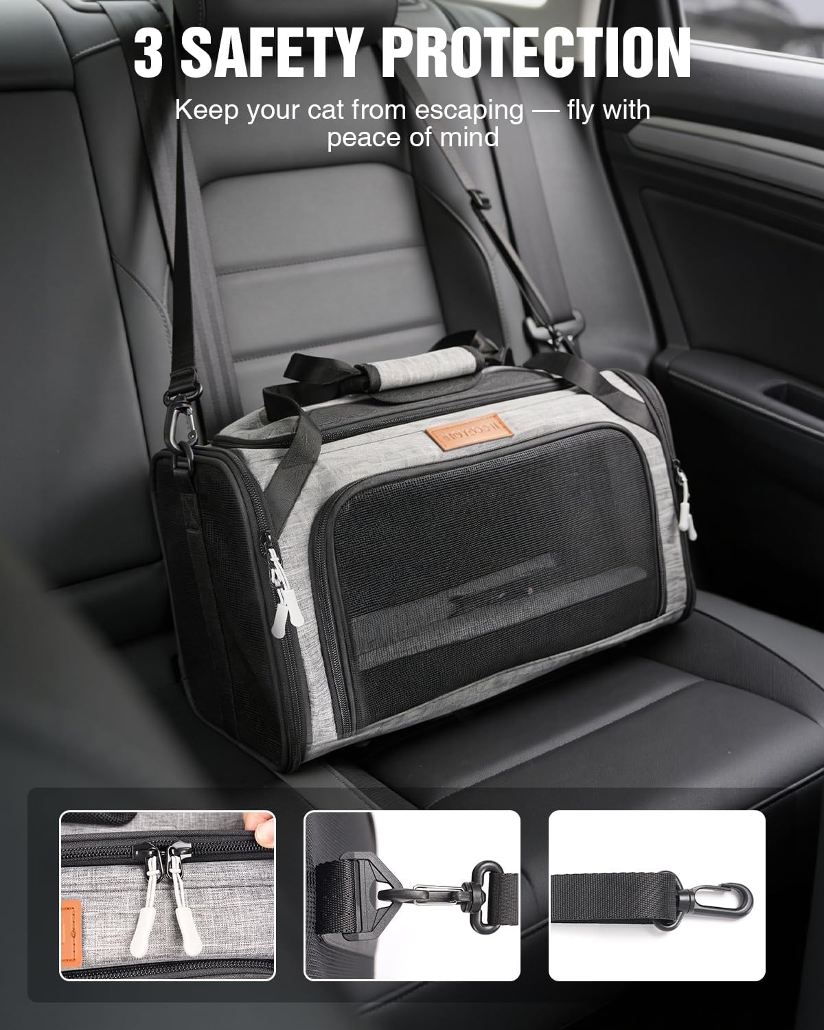 PETUX Top and Side Expandable Pet Carrier for Small Pets Up to 10 lb - 17 x 11 x 9.5 in, Underseat, Soft-Sided Airline Approved Cat Dog Carrier, with Safety Buckle and Anti-Scratch Mesh - Grey