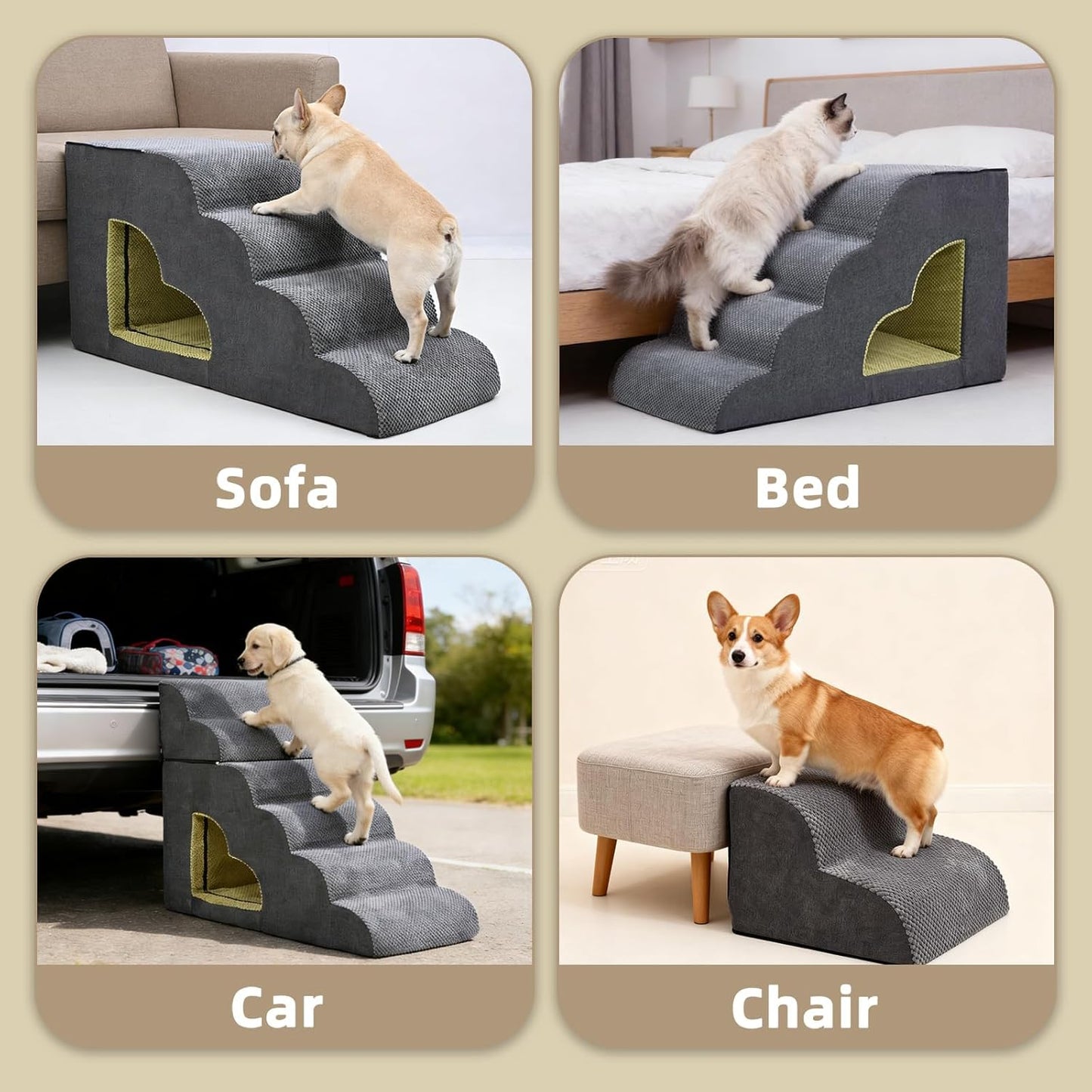 Dog Stairs for High Bed, Pet Stairs-6 Steps Up to 30" H High Bed with Tunnel 2 in 1 with Zippers Suitable, Non-Slip Balanced Indoor Pet Ramp for Dogs and Cats - Grey 6 Tiers