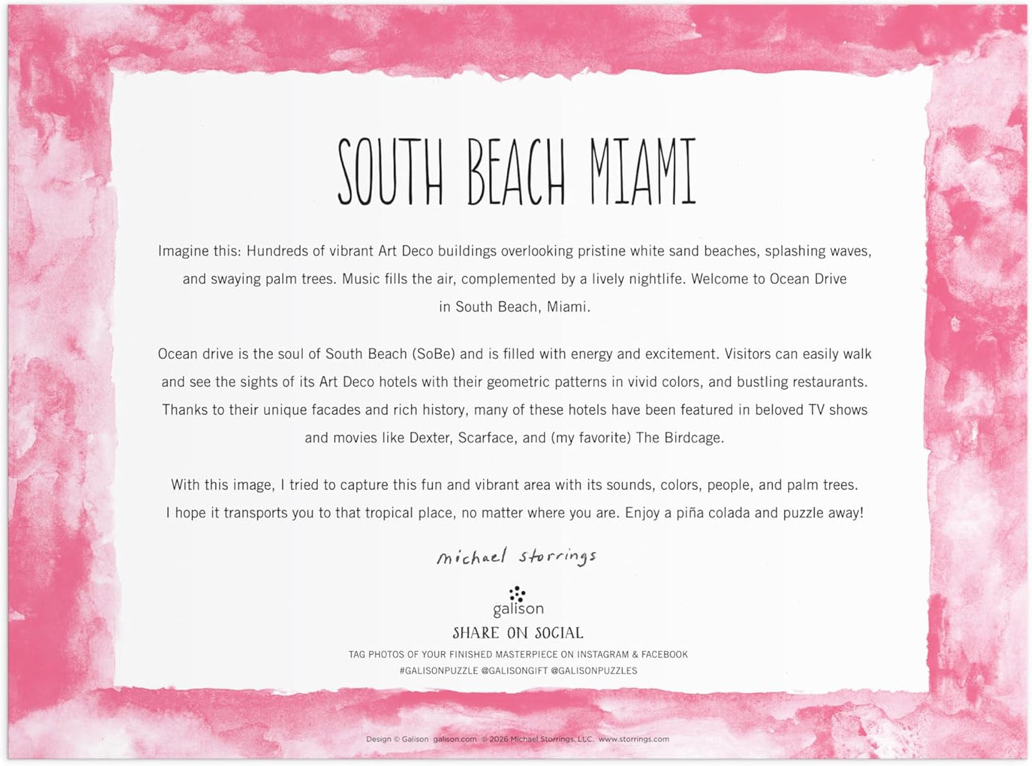 Galison South Beach Miami – 1000 Piece Michael Storrings Jigsaw Puzzle Featuring Beautiful Artwork of South Beach During Summertime