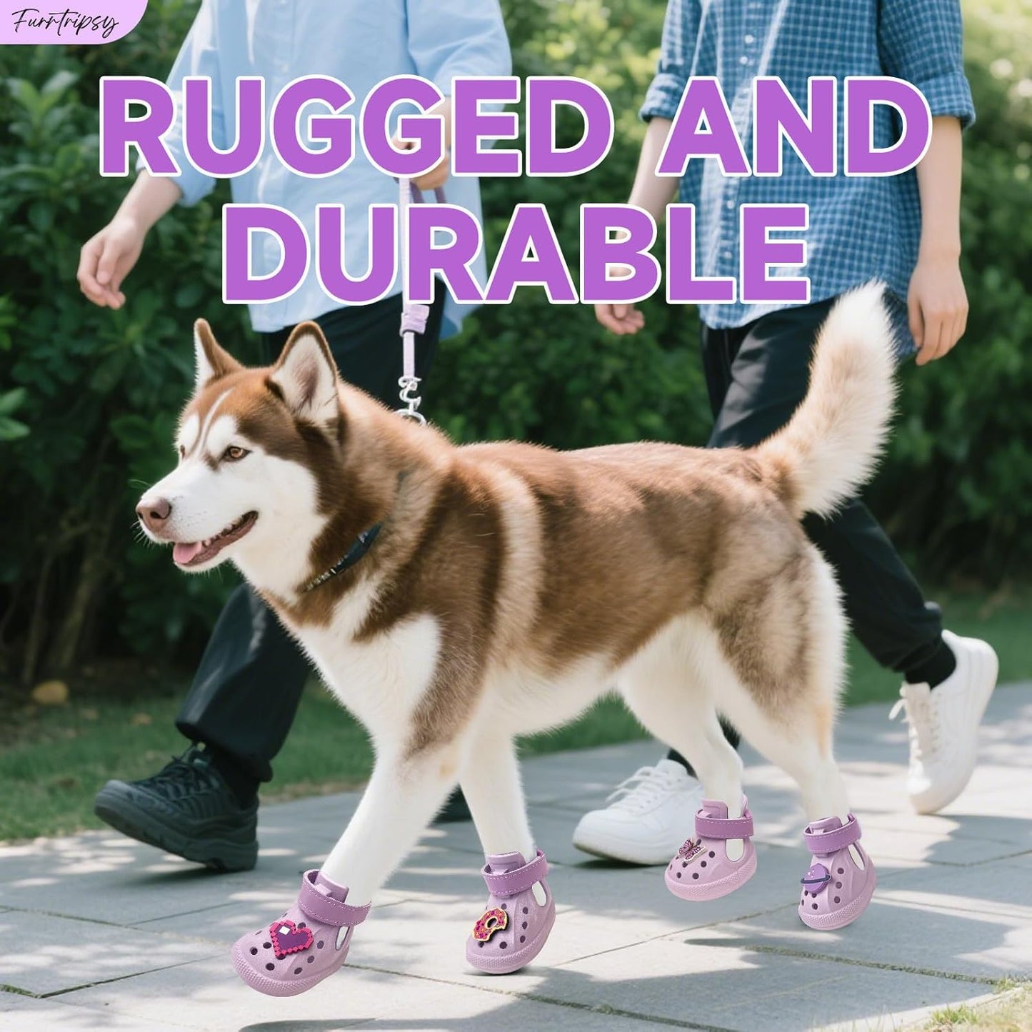 Dog Shoes,Non-Slip Waterproof Sandals for Hot Pavement, Breathable Perforated Boots,Adjustable Straps Dog Rain Booties for Summer Beach and Rainy Day(Purple,#6)