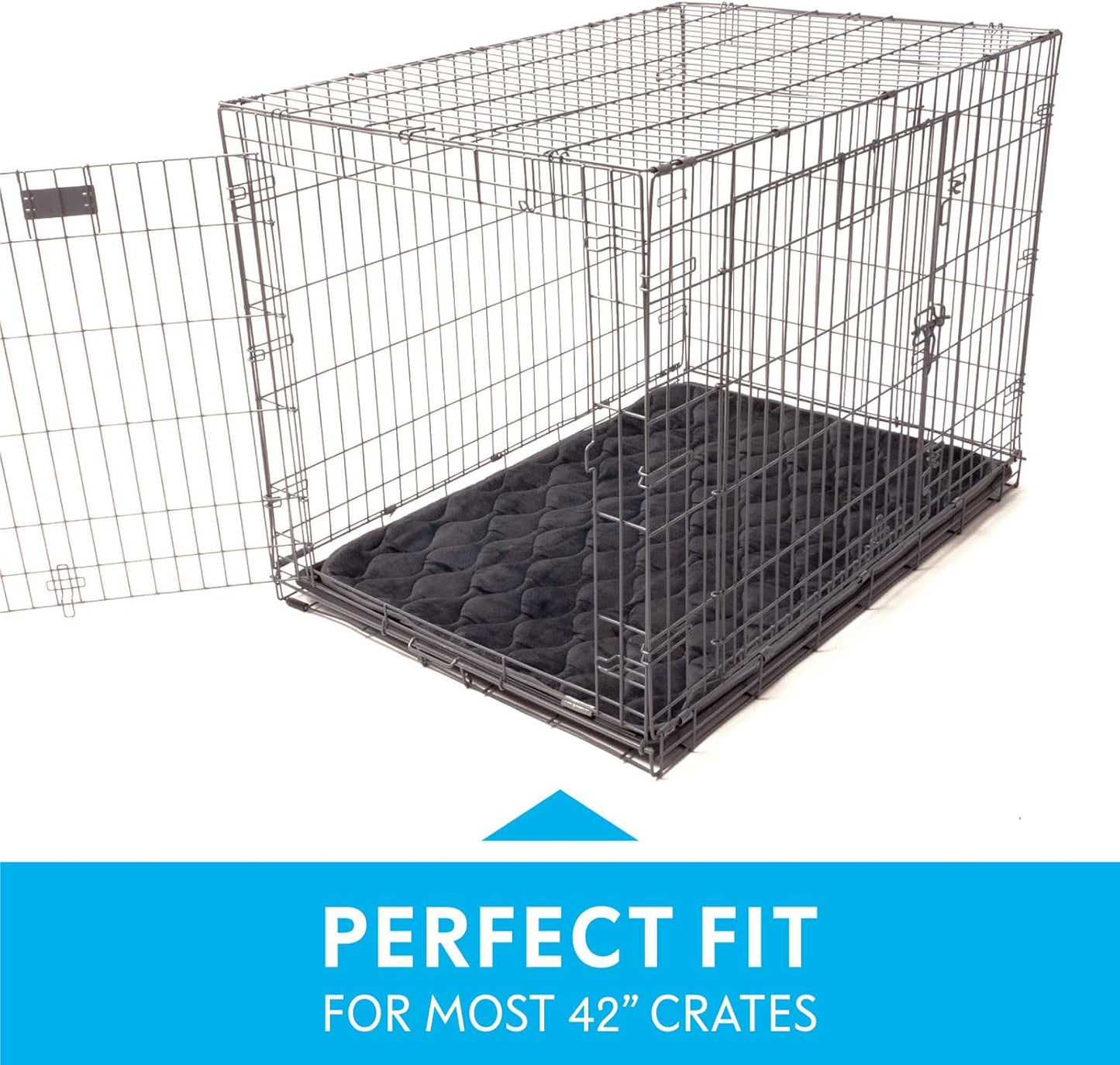 Paw Inspired Washable Padded Crate Mats for Dogs | 41” x 28” Pad, Fits 42-inch Kennels | Leakproof, Waterproof Bottom, Plush Pet Beds (Gray)