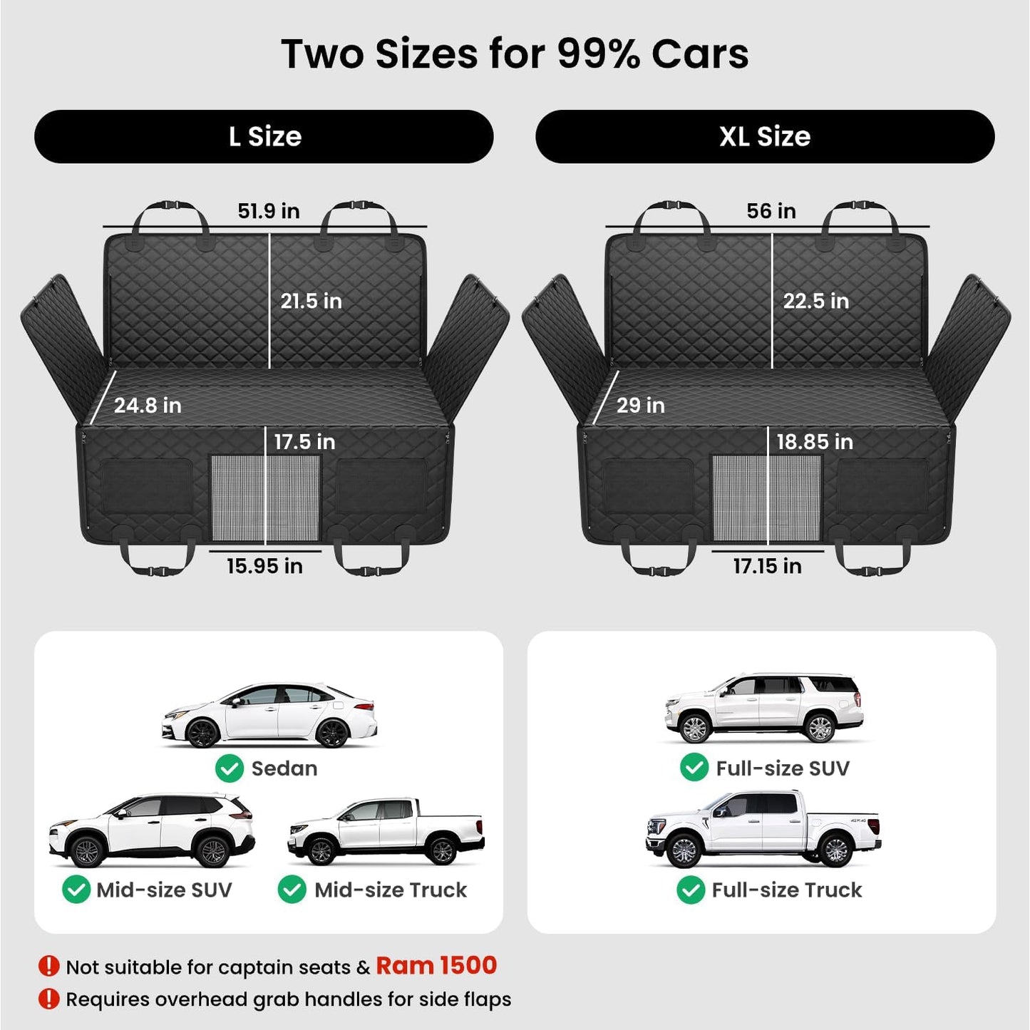 REEVAA Dog Truck Seat Cover for Back Seat, Hard Bottom Dog Hammock for Car, Pet Bed Extender for 2-4 Large Dogs, Waterproof Seat Protector, Universal XL Size Fits for Crew Cab Truck/SUV, Black