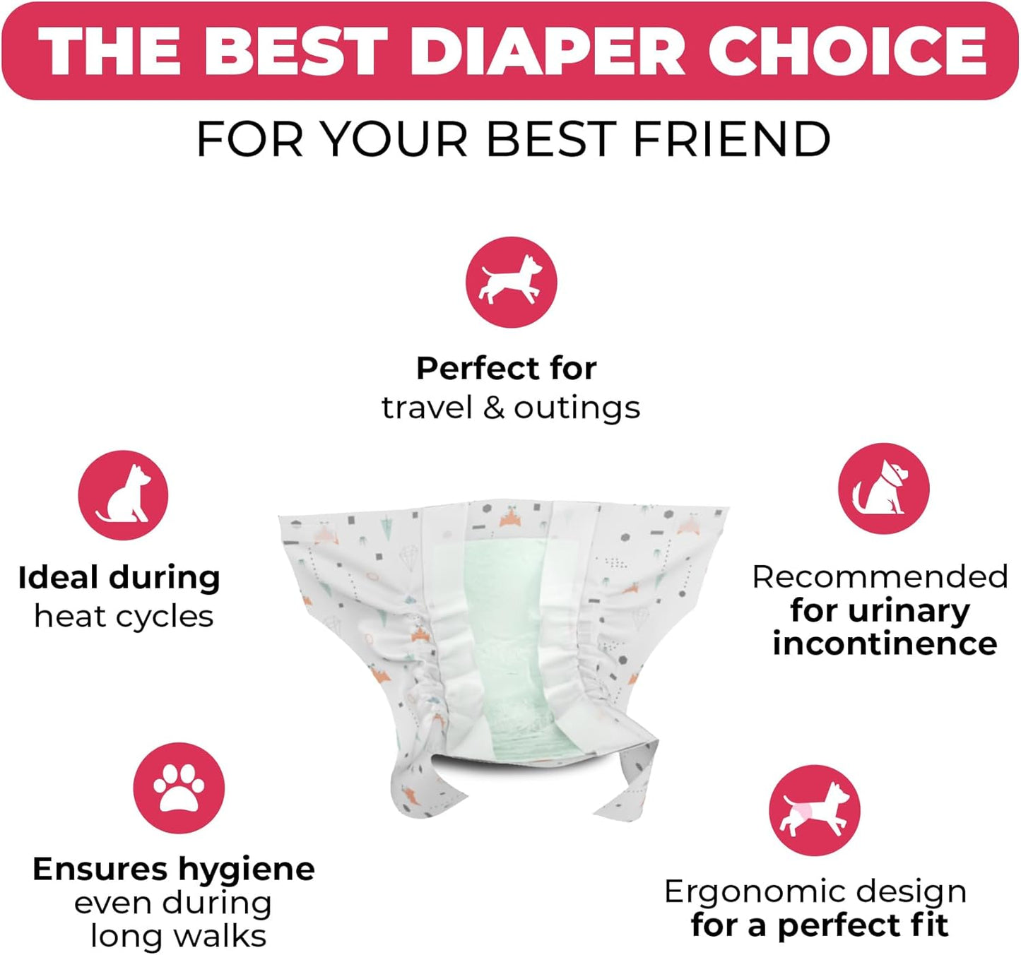Dog´s Care – Disposable Hygienic Diaper for Female Dogs – Ultra-Absorbent, Comfortable – Size S – 6,6 lbs to 13,2 lbs – 48 Units