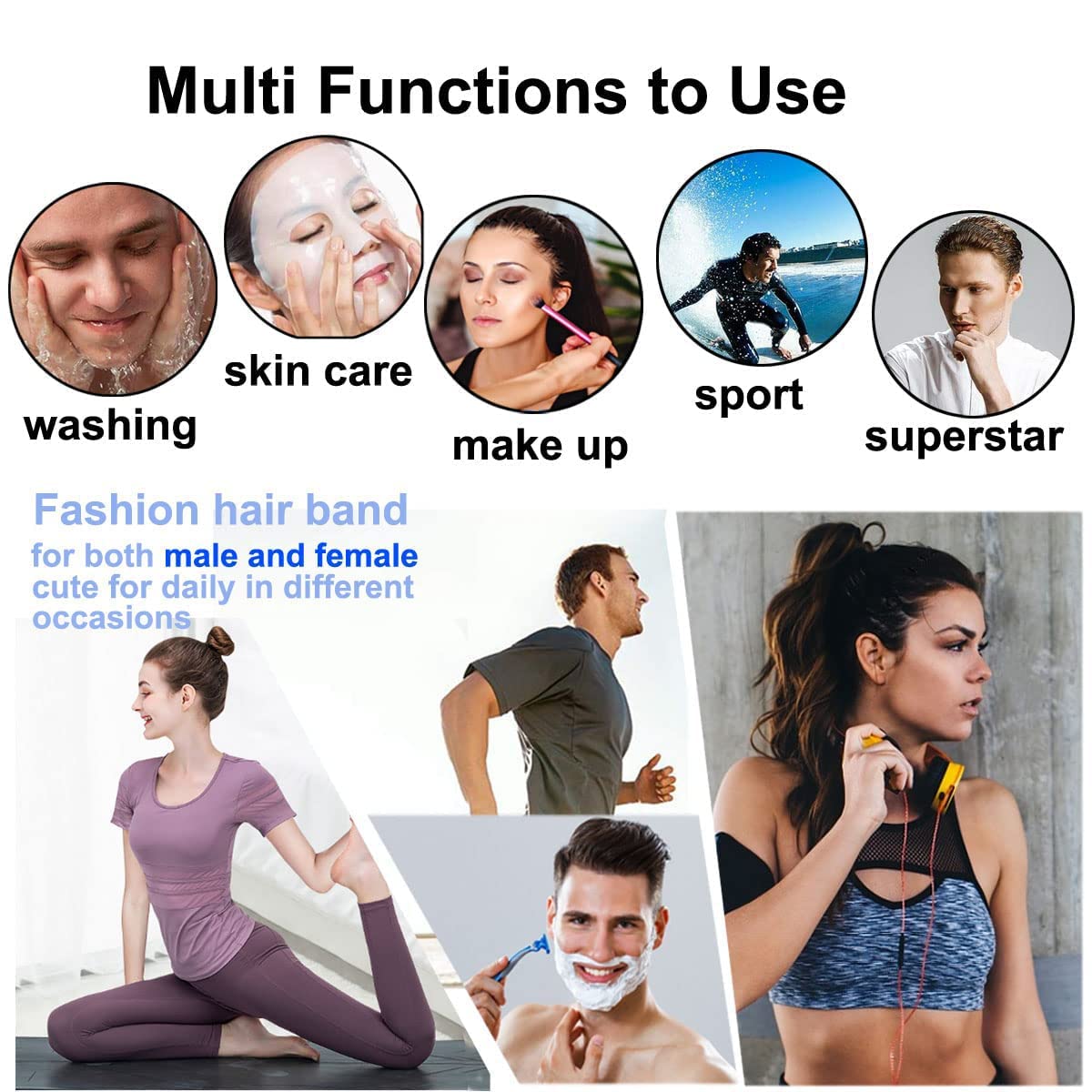 Metal Headbands for Men Fashion Headband for Women, Unisex Wavy Hair Bands Outdoor Sports Head Bands Simple Elastic Non-Slip Hair Accessories (6 Pack)
