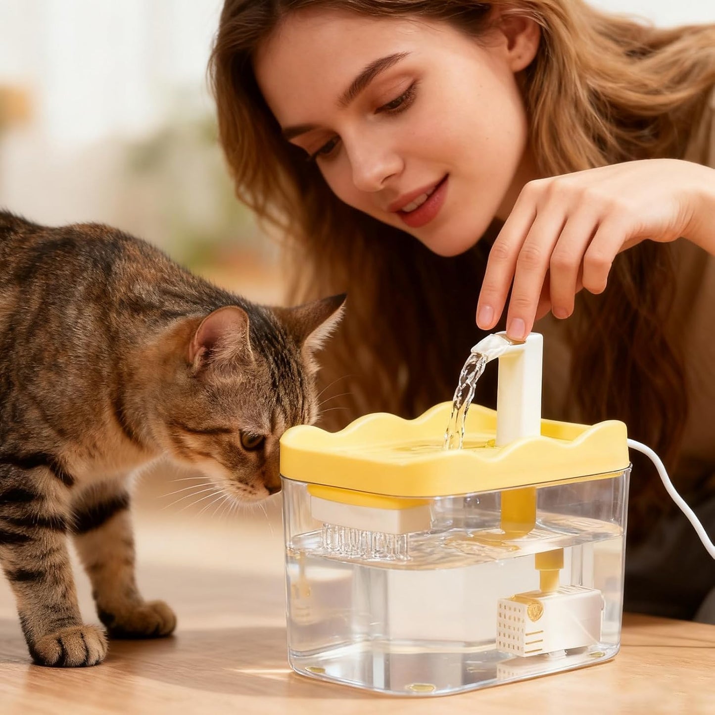 Automatic Cat Water Fountain, 1L Intelligent Dispenser, Quiet Pet Drinking Fountain with LED Indicator, Cat Hydration Accessory, Indoor Fountains Practical Design, Kitten Puppies for Home Apartme