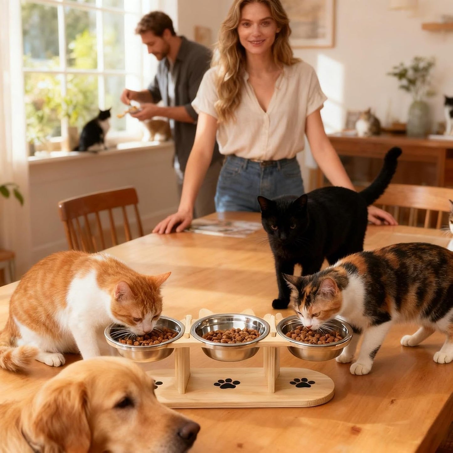Elevated Dog Bowls, Tilted Wooden Feeding Stand, Cat and Dog Bowl Station with Non-Slip Base, Pet Feeding Bowls, Adjustable Bowl Holder with Sturdy Construction, Home Accessory for Puppies