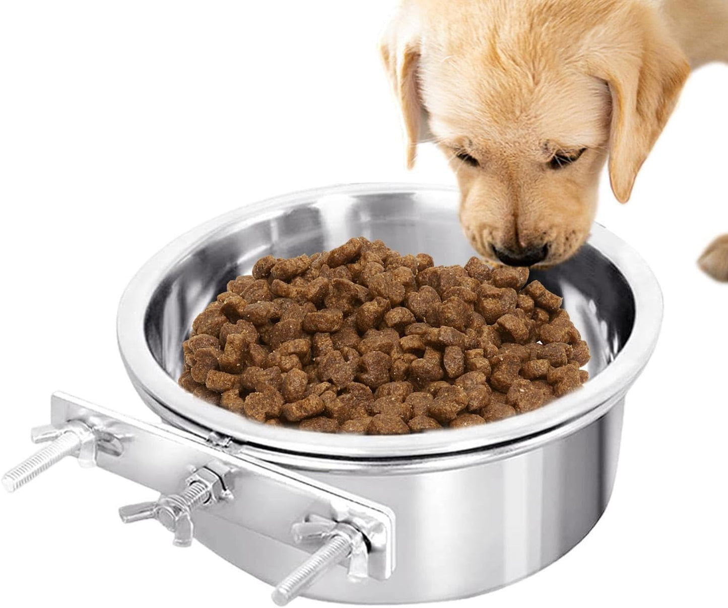 Kennel Water Bowl | Stainless Steel Dog Water Bowl | Feeder with Holder Cage Coop Hook Cup for Dog Cat Puppy
