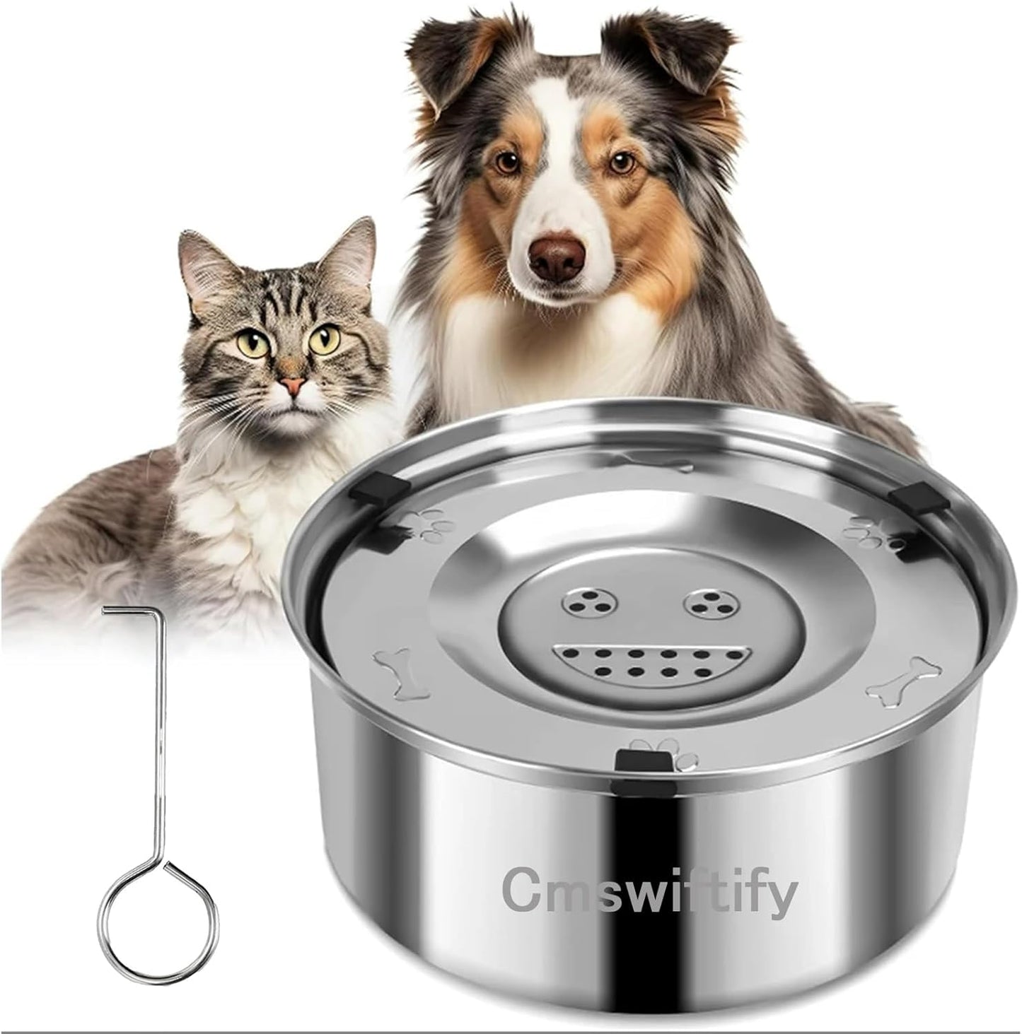 Stainless Steel Dog Water Bowl No Spill, 101oz/3L Large Capacity Pet Water Dispenser with Floating Disk, Non-Slip Slow Drink Feeder for Cat, Anti-Gulping & Splash Proof for Travel, Car Home