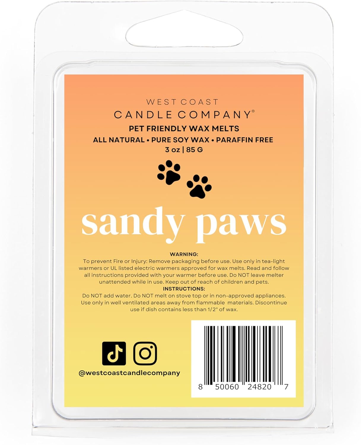 Sandy Paws | Pet Safe Wax Melts | All Natural Soy | Non-Toxic | Dog Friendly | Vet Approved | Long Lasting Home Fragrance | Pet Odor Eliminator | Clean Burning Wax Cubes | Safe Air Freshener