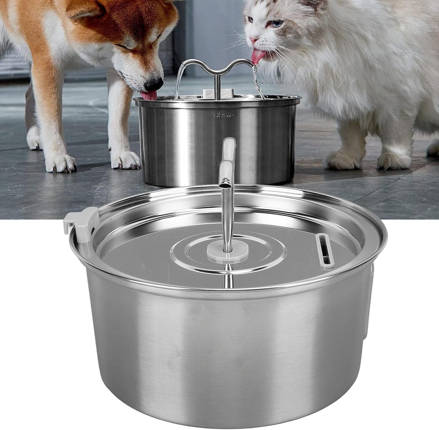 Cat Water Fountain, 3.2L Capacity Pet Water Dispenser Indoor Stainless Steel Dog Drinking Fountain Super Quiet Kitty Spout Automatic Pet Feeding Watering Supplies for Cats, Dogs