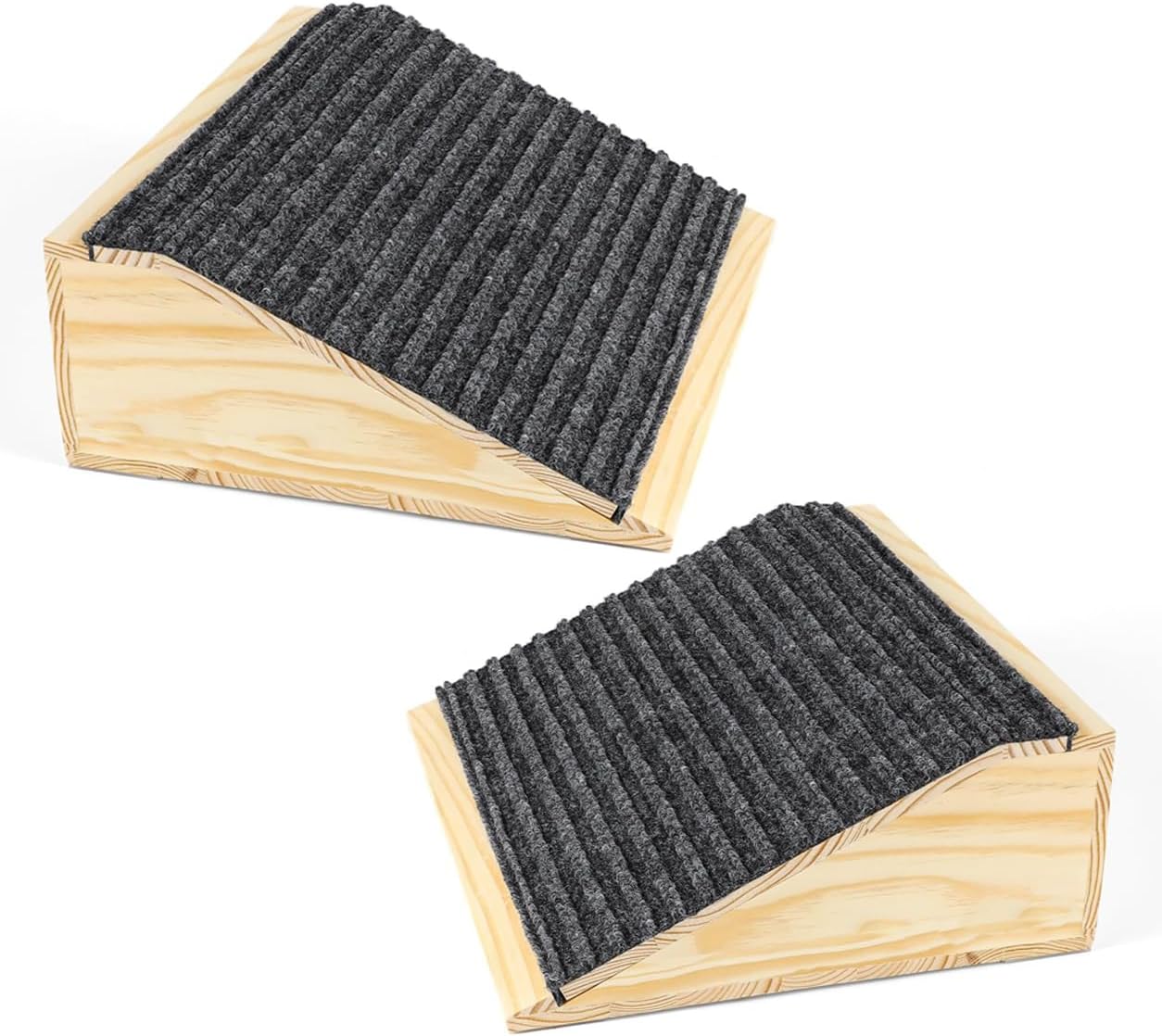 Megidok 2Pcs Low-Angled Wooden Dog Ramp for Stairs, Anti-Slip Carpet Surface Pet Steps, Sturdy Indoor Pet Stairs Ramp for Small Dogs & Cats, Assist for Injured Aged Pets Fits Staircase Steps