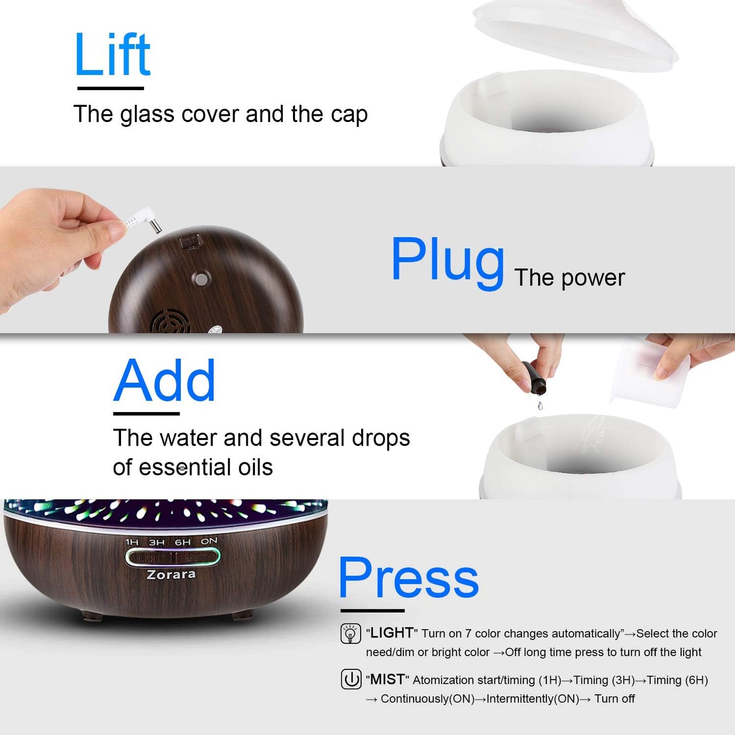 Essential Oil Diffuser 550ml Cool Mist Humidifier 3D Glass Ultrasonic Aromatherapy Humidifier with 7 Color Changing Led Lights, Waterless Auto Shut-Off, Adjustable Timer for Home Bedroom Office