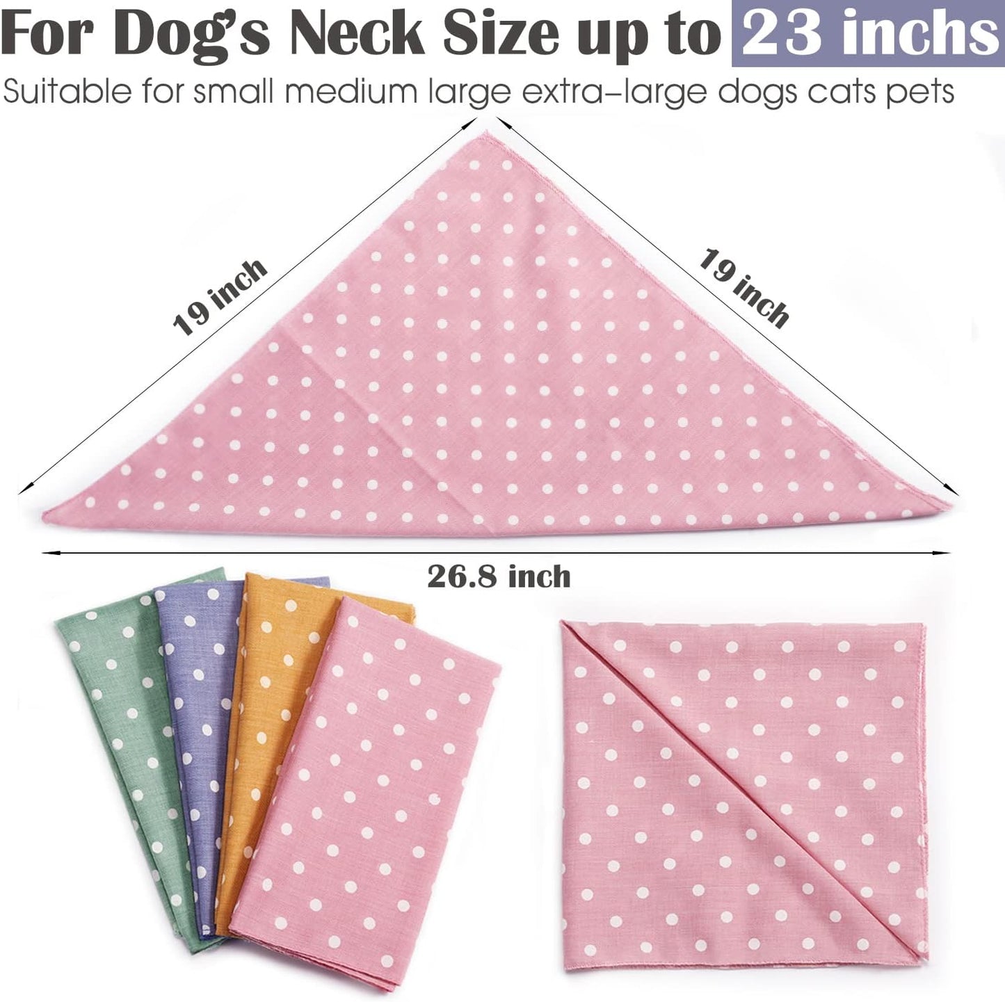 4PCS Spring Dog Bandanas Cat Birthday Cute Soft Cotton Puppy Scarfs Washable Daily Handkerchief Pink Green Blue Orange Comfortable Gifts, Adjustable Accessories for Small Medium Large Girl Boy Pup Pet