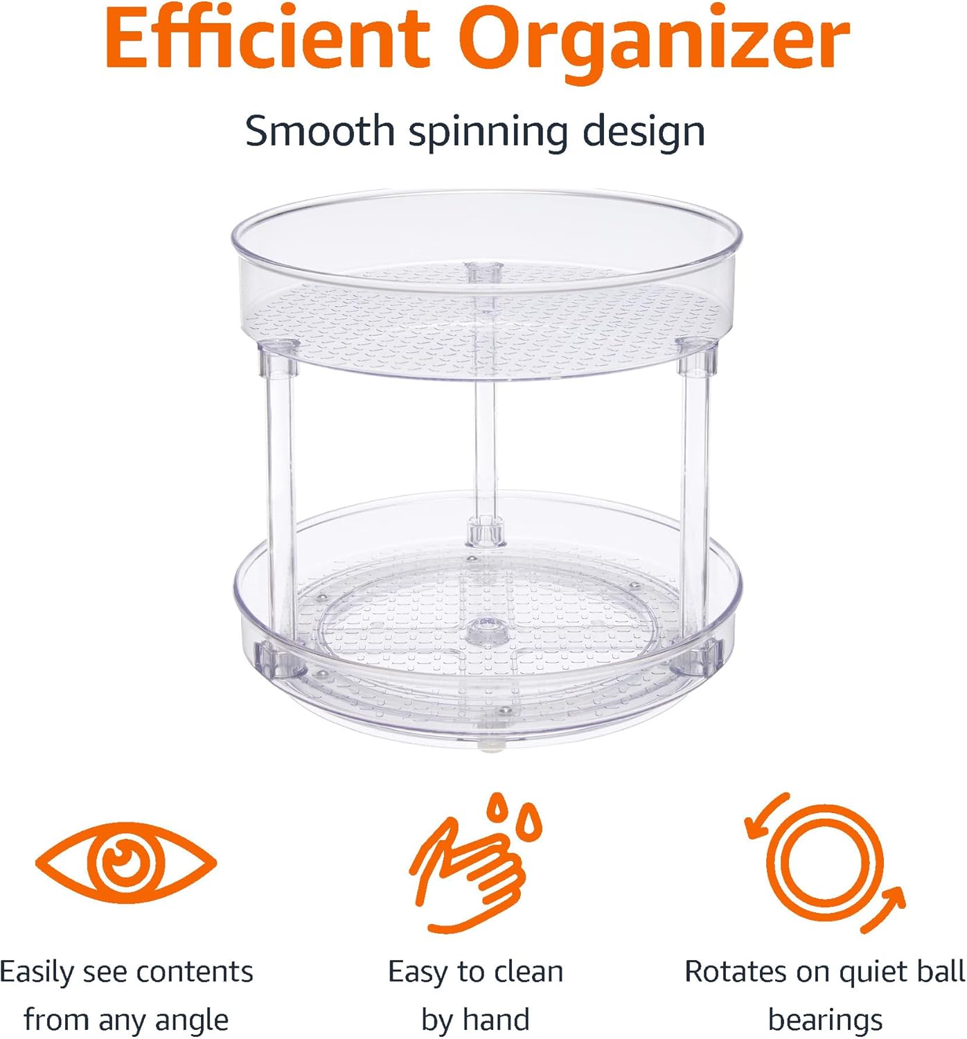 Amazon Basics Lazy Susan Turntable Organizer for Spices and Condiments, 9" Diameter, 2 Tier, Clear