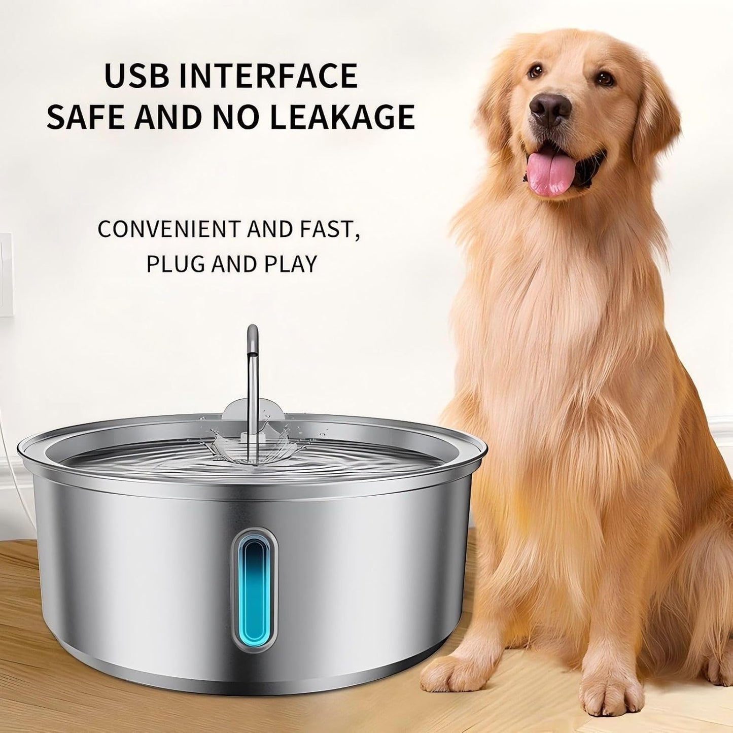Large Dogs Water Fountain, 8L/270oz Stainless Steel Dog Water Fountain with Visual Water Level Window for Large for Families with Many Pets and Busy Families. with Operating Noise Below 30 decibels