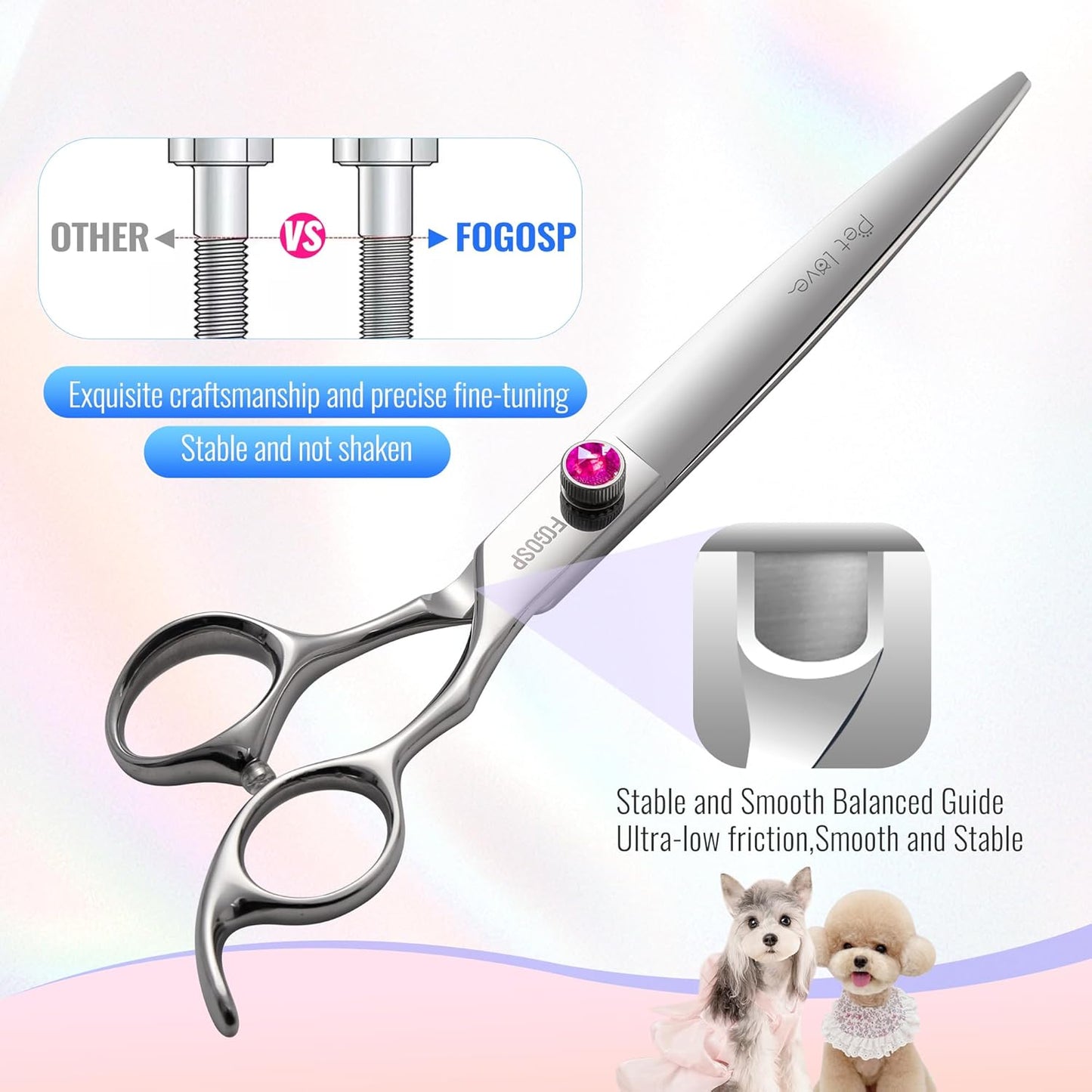 Straight Dog Grooming Scissors 7.5'' Professional Dog Shears for Grooming for Pet Cat Japanese 440C Stainless Steel Dog Scissors Super Sharp (7.5'',Straight)