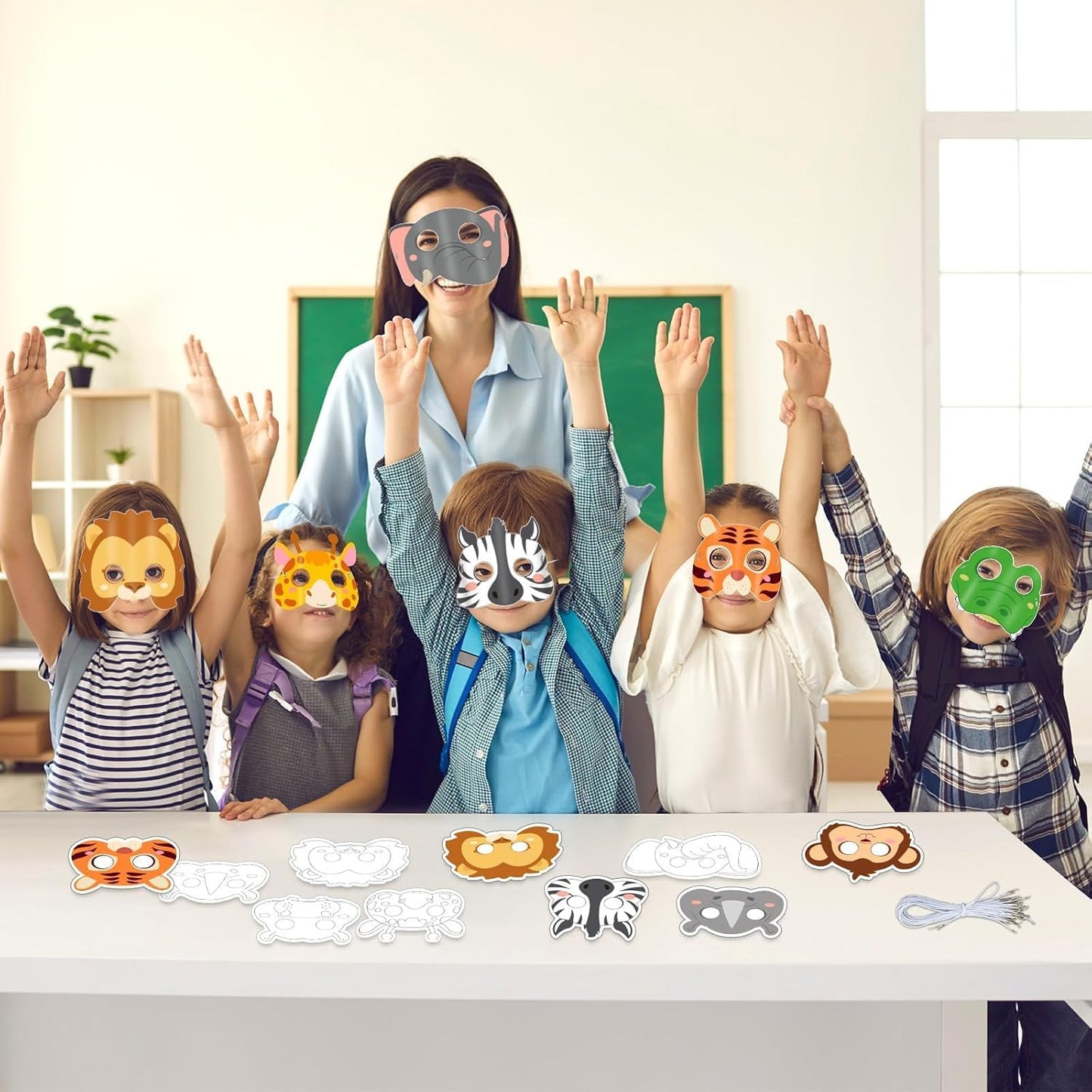 36 Set Animal Coloring Mask Jungle Paper Arts Crafts Kids Color Your Own Wild Lion Blank DIY Mask Masquerade Birthday Party Dress-Up Decoration Favor School Classroom Activity Game Supplies