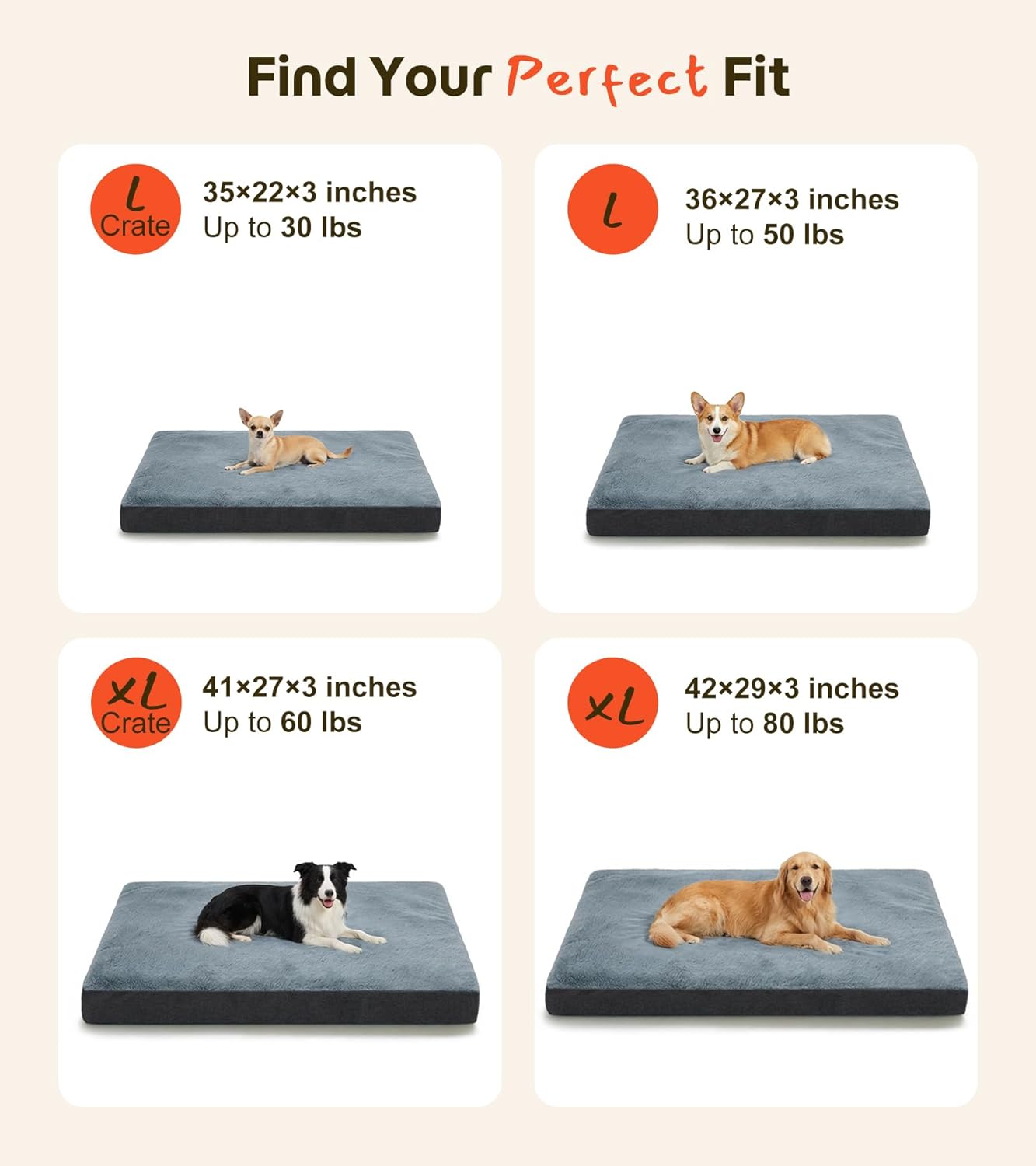 Dog Bed for Crate, Extra Large Cooling Mat for Dogs, Waterproof Dog Bed with Dual Surface Removable Washable Covers, 41 x 27 Inch Pet Bed with Egg Crate Foam