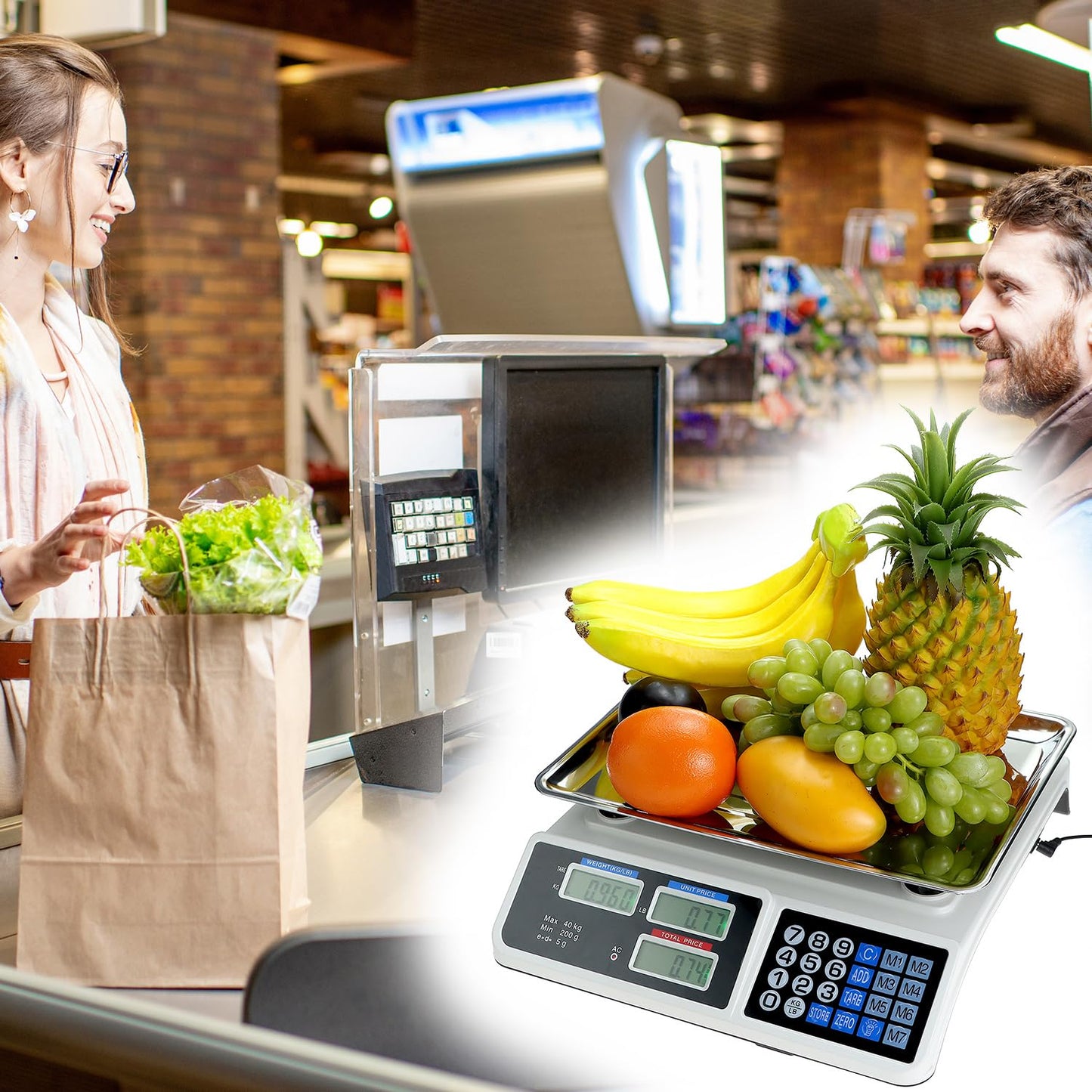 QWORK Large Digital Kitchen Scale 88LB/40KG, Electronic Price Computing Scale LCD Display, Digital Deli Scale, Electronic Counting Weight Scale