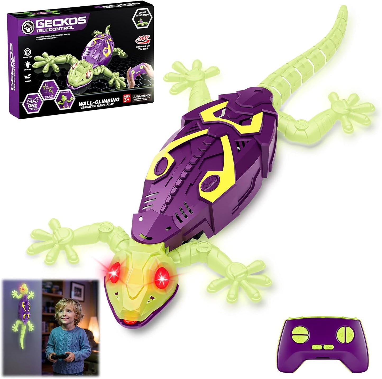 Wall Climbing Gecko, Glow in The Dark Lizard, Easter Basket Stuffers Kids,Wall Crawler Robot Geckos,Fun Kids Toys, Birthday Easter Gifts for 3 4 5 6 7 8 9 10+ Year Old Boys Girls Teens