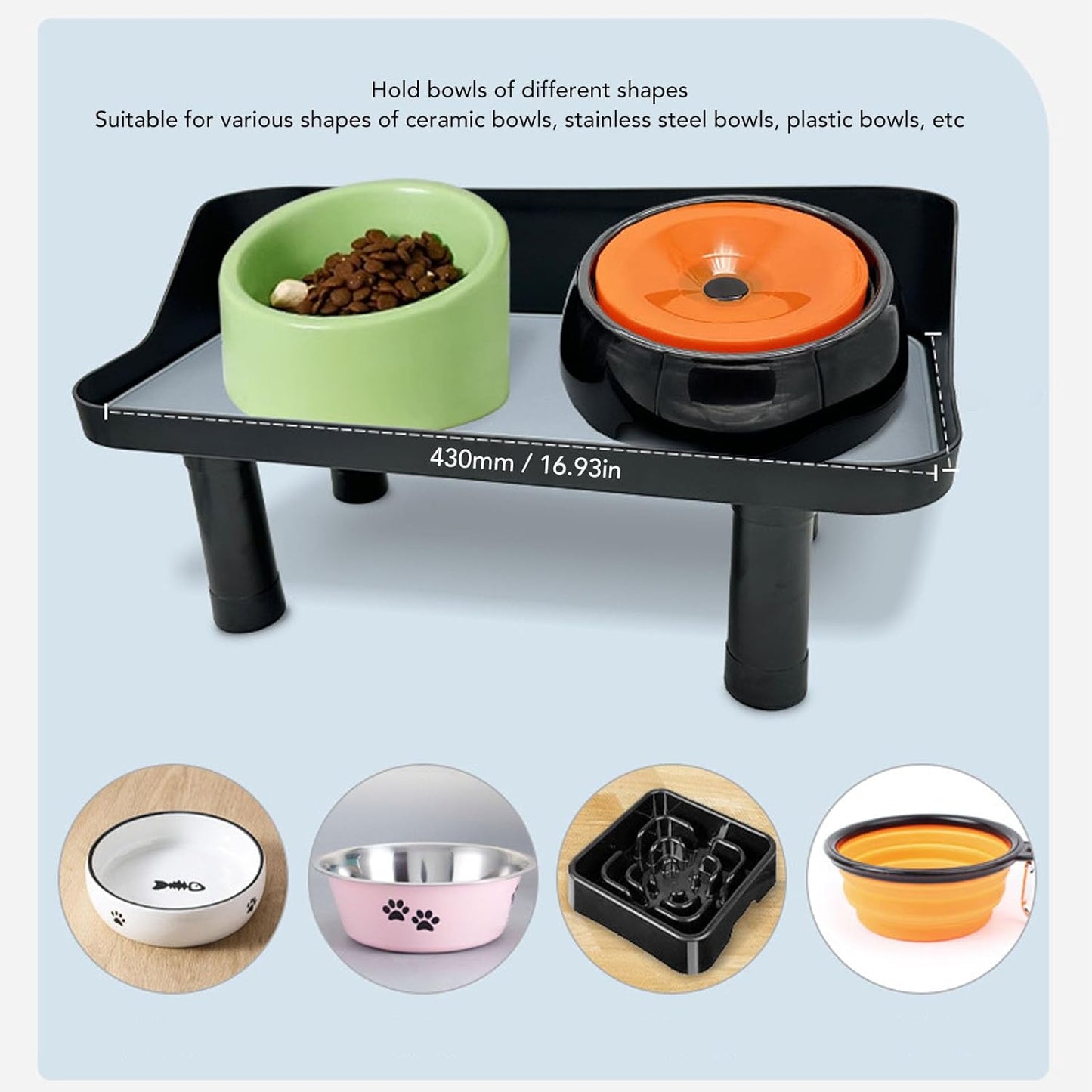 Elevated Dog Bowl Stand, Adjustable Lifting Anti Tip Plastic Neck Protection Dog Cat Food Bowl Raised Stand Feeding Table