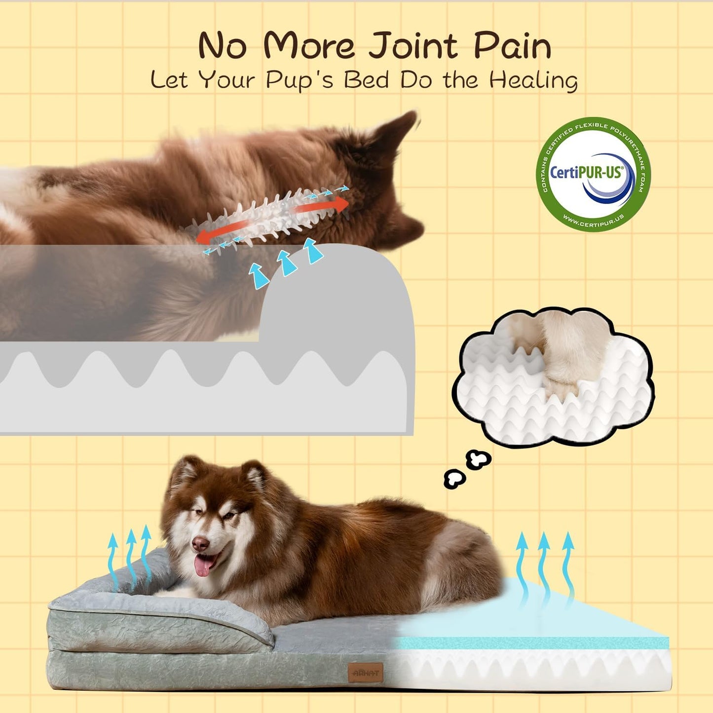 Orthopedic Dog Bed - Ultra - Supportive Egg Crate Foam, 100% Waterproof Interior, Easy - Clean Removable Cover, Heavy - Duty Tear - Resistant & Non - Slip for Extra - Large Dogs