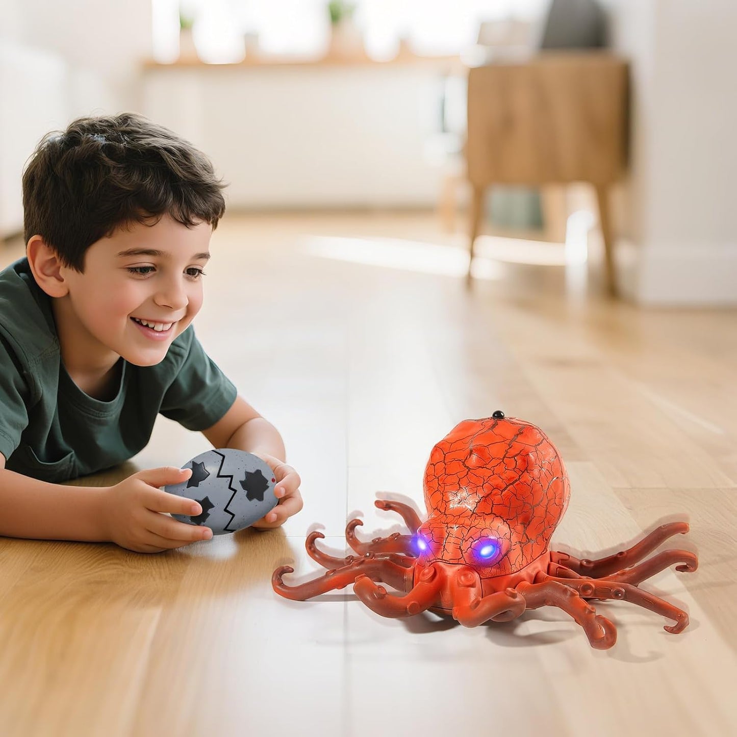 Remote Control Animals Crawling RC Octopus Toy with Blue LED Eyes & Realistic Movement Crawling, Cool Gag Gifts or Birthday Gift for Boys Girls Ages 6+