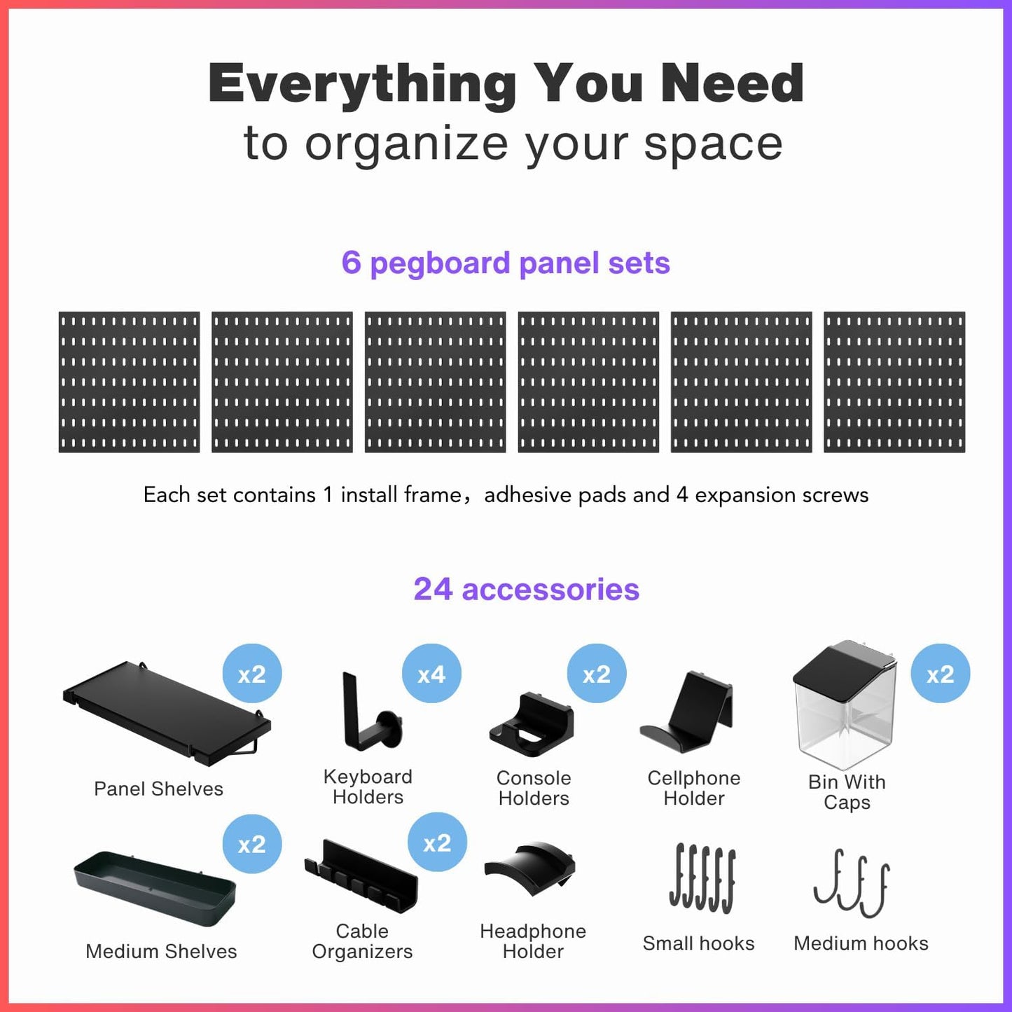 Keepo Pegboard Combination Kit, Pegboards and Accessories Modular Hanging for Gaming Setup, Gaming Station Peg Board, Gaming Organizer, Wall Game Controller Holder, Headset Stand (Black, 33″×22″)