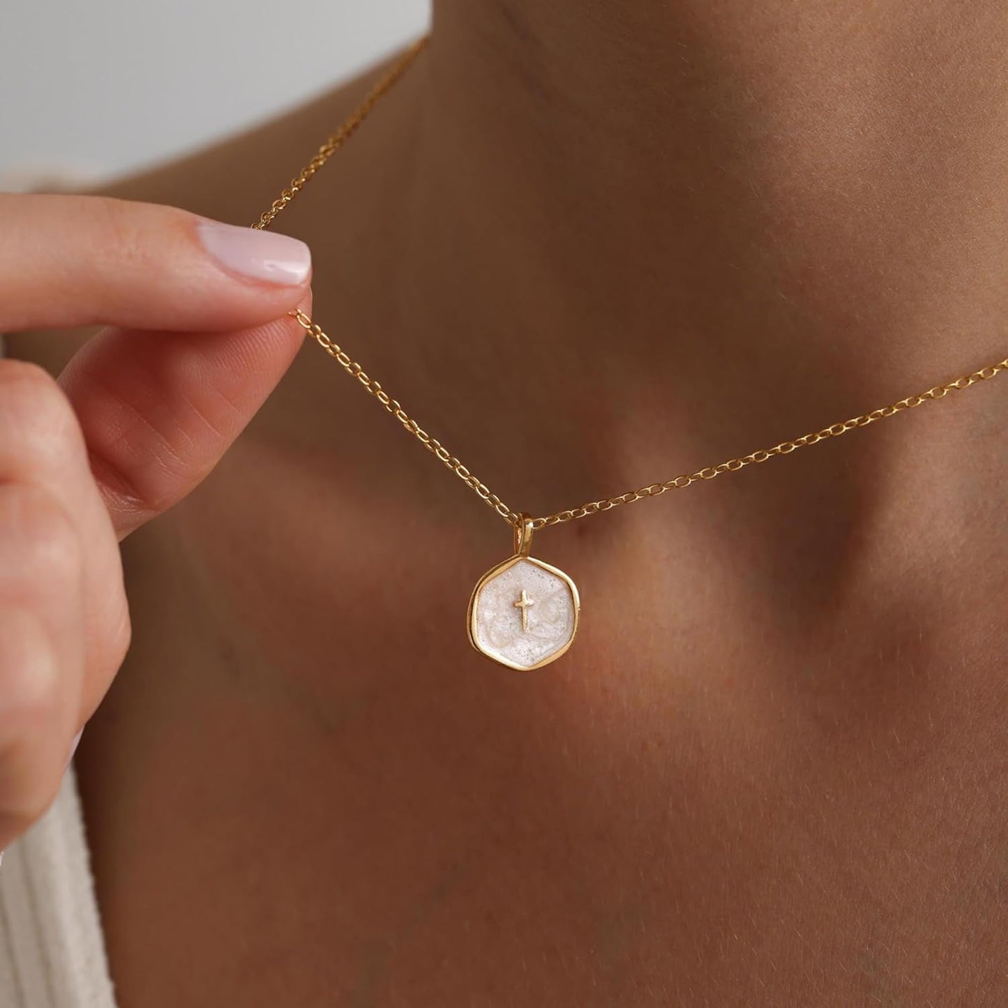 Tewiky Cross Necklace for Women-Dainty Simple 14k Gold Plated Cross Pendant Cute Necklaces for Women Jewelry