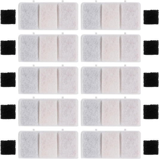 20pcs Pet Fountain Filters, Replacement Water Filter for Petory with 10 Pack Replacement Pre-Filter Sponge Pet Water Dispenser Filter Compatible with Petory 74oz