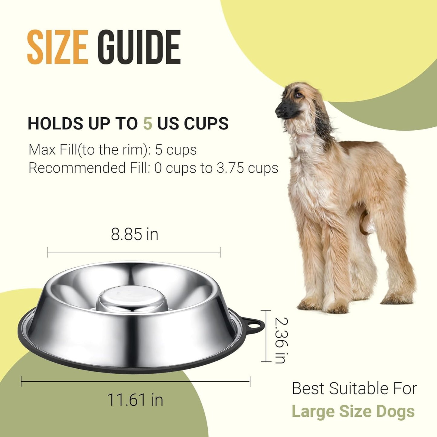 PEGGY11 Stainless Steel Slow Feeder Dog Bowl - Holds 5 Cups, for Large Size Dog