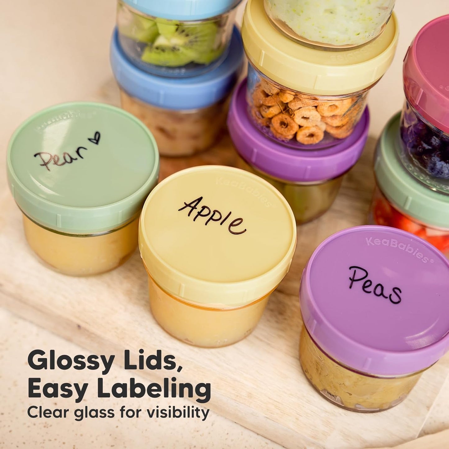 KeaBabies 12pk 4oz Glass Baby Food Containers with Lids - Leak-Proof, Microwavable Small Glass Jars, Baby Purees & Toddler Snack Storage Containers, BPA-Free, Dishwasher & Freezer Safe (Nord)