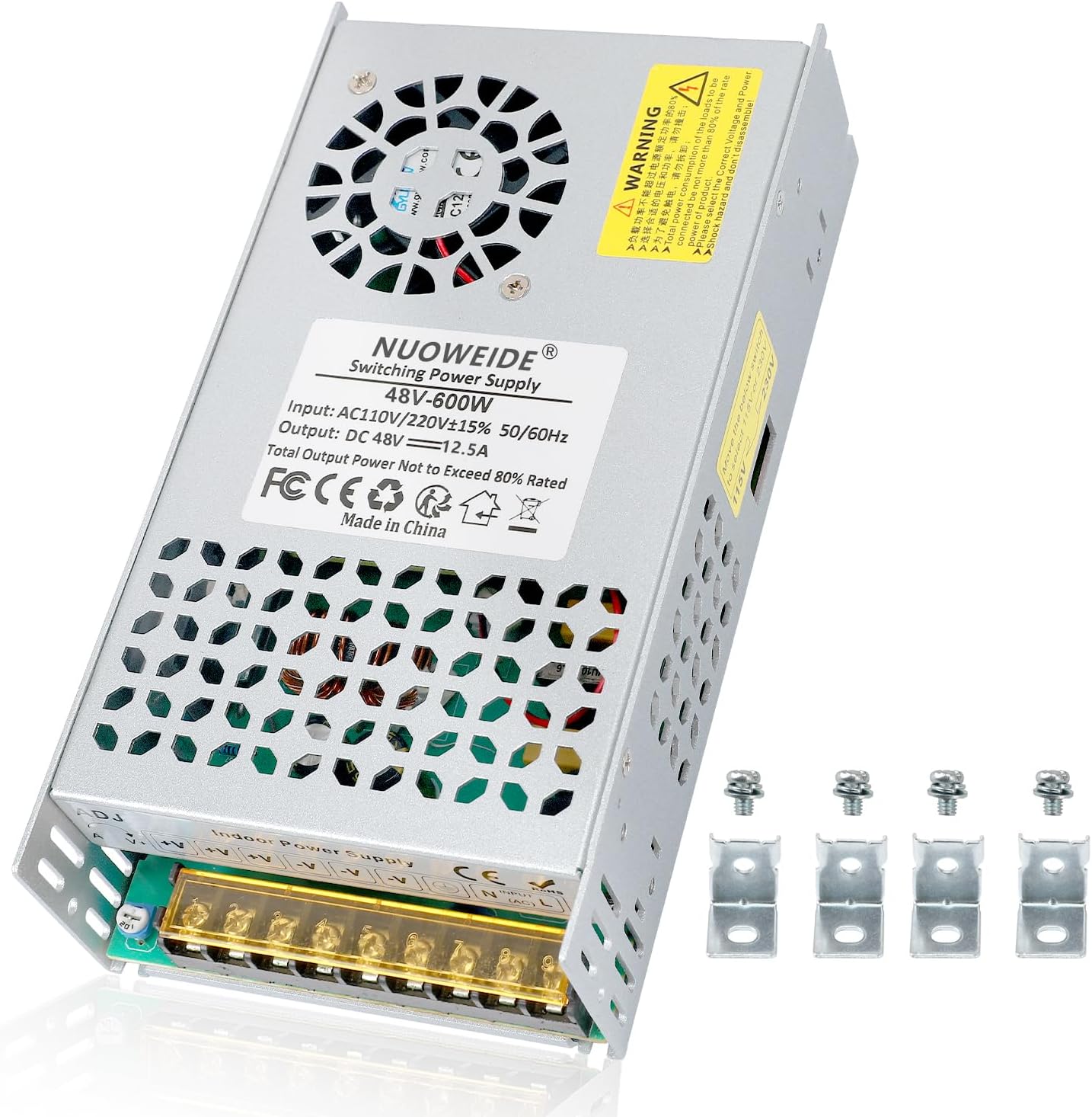 DC 48V 12.5A 600W Power Supply Adapter 110V AC to 48V DC Converter Power Supply for 48v Drive Sensor Lamp Meter Controller Servos Electric Motor