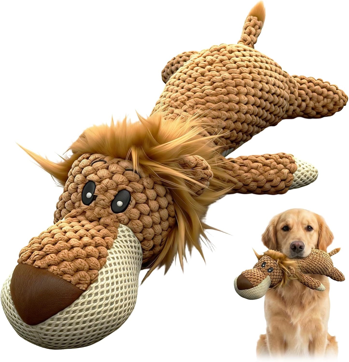 Dog Toys Indestructible Dog,Soft Chew Toy,Durable Squeaky Dog Toys for Heavy Chewers,Toy Puppy Pet Mutt Toy Plush Dog Chew Toy, Interactive Dog Toys (Brown)