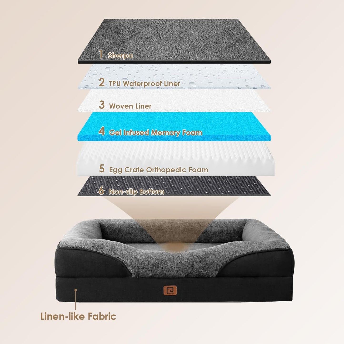 EHEYCIGA Orthopedic XL Dog Bed for Large Sized Dog, 42x30x7.5 Inch Extra Large Memory Foam Dog Couch Bed with Sides, Waterproof Liner & Washable Removable Cover, Bolster Pet Sofa, Grey/Black