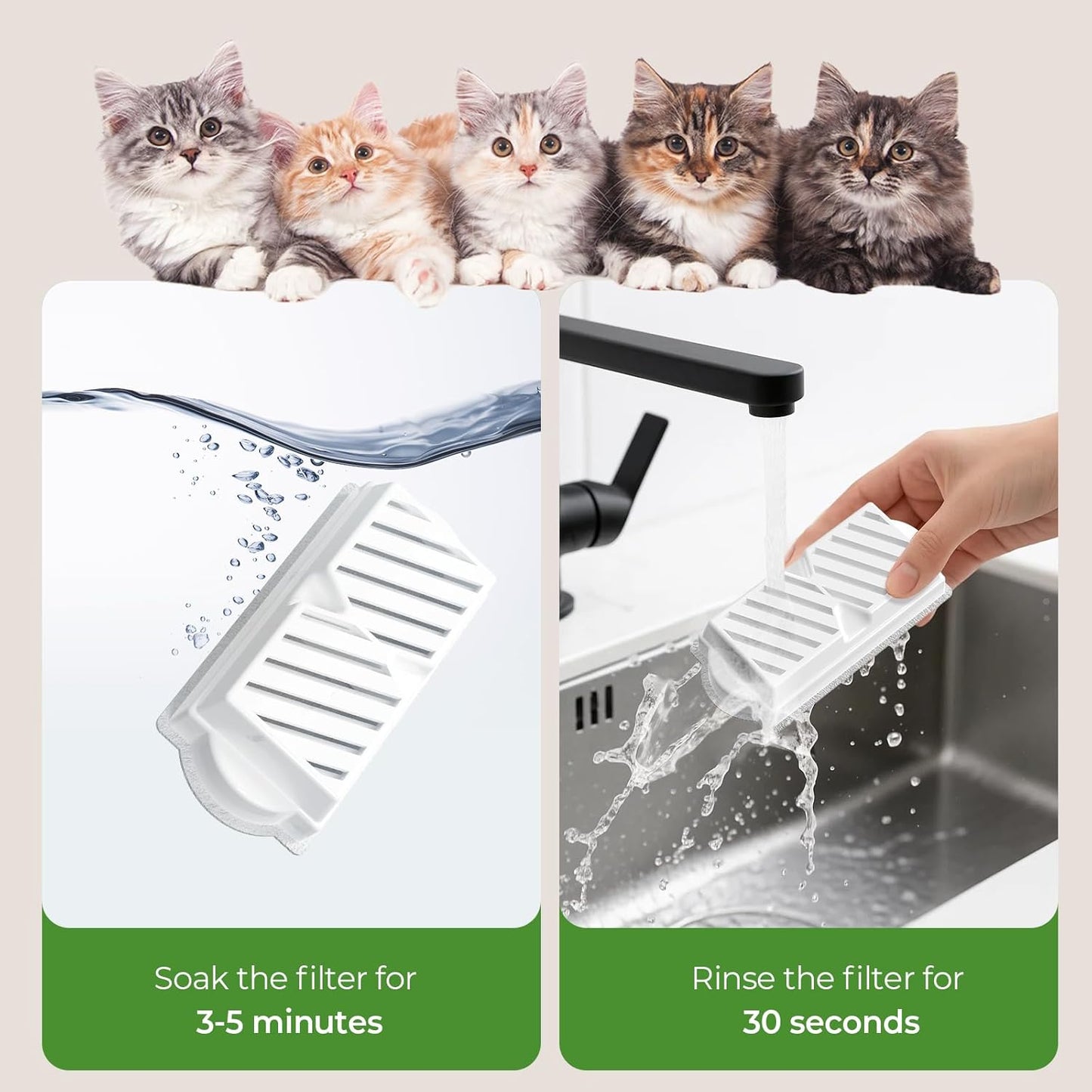 Cat Water Fountain Filters Replacement & Pre-Filter Sponges for 2.2L/74oz Ceramic Cat Fountain, Cat Water Dispenser – 6 Pack Filters & 6 Pre-Filter Sponges