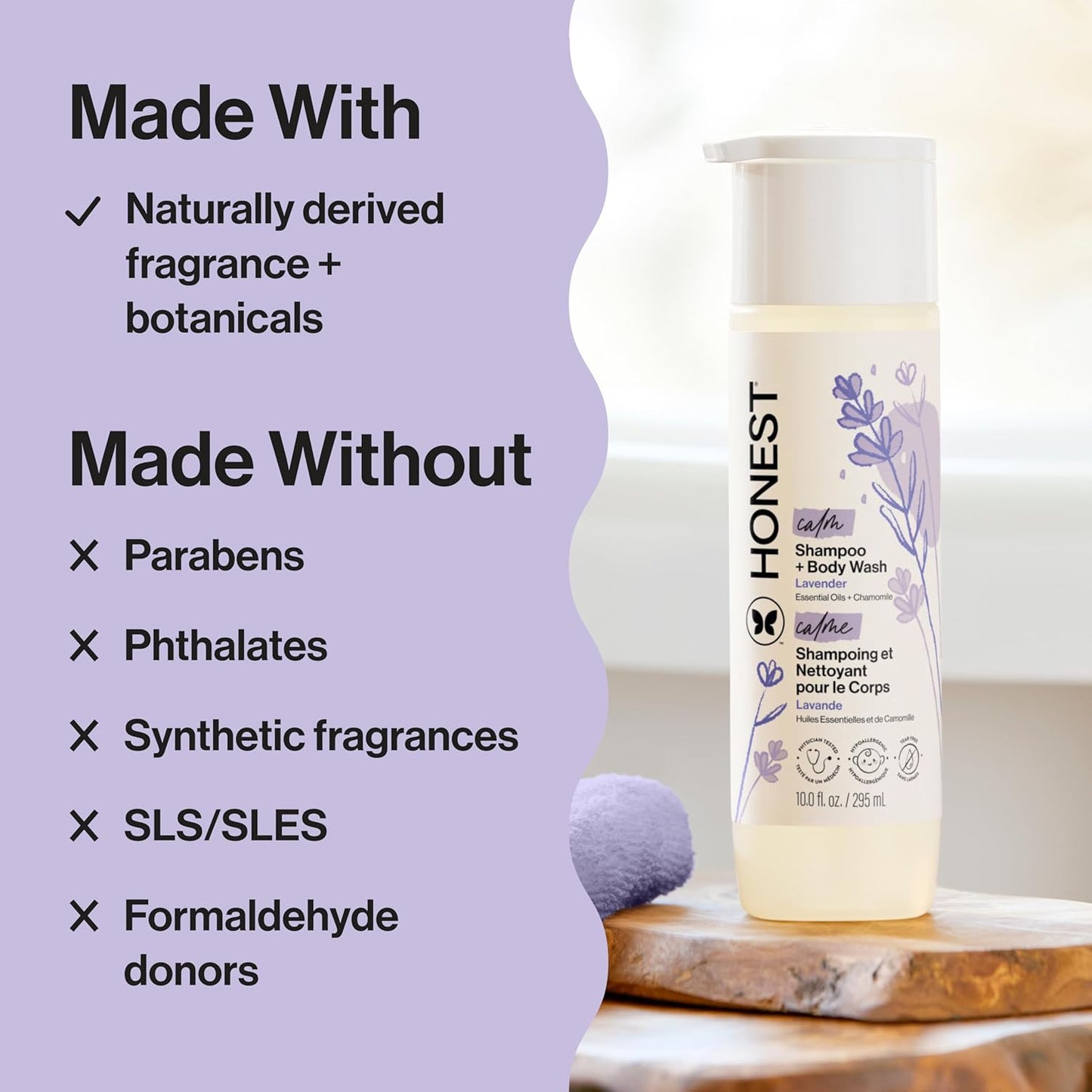 The Honest Company 2-in-1 Baby Shampoo & Body Wash, Tear-Free, Hypoallergenic, Naturally Derived, Lavender Calm Scent, 10 fl oz