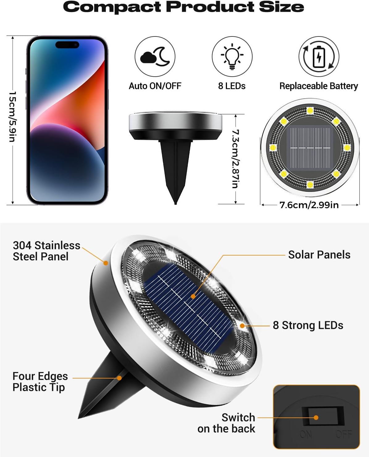 btfarm 16 Pack Solar Lights Outdoor, 8 LED Solar Ground Lights IP65 Waterproof Flat Solar Disc Light, Pathway Lights for Garden Lawn Patio Yard Path Landscape, Cool White