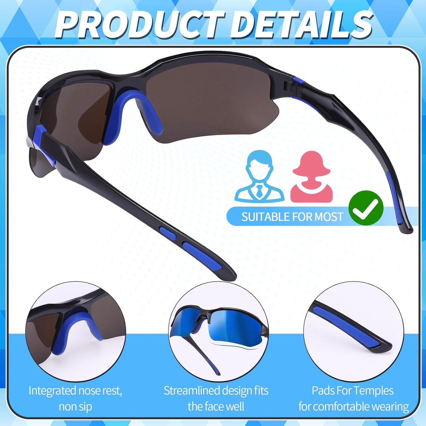 4 Pack Polarized Sports Sunglasses for Men & Women | UV Protection Lightweight Wraparound Sunglasses for Outdoor