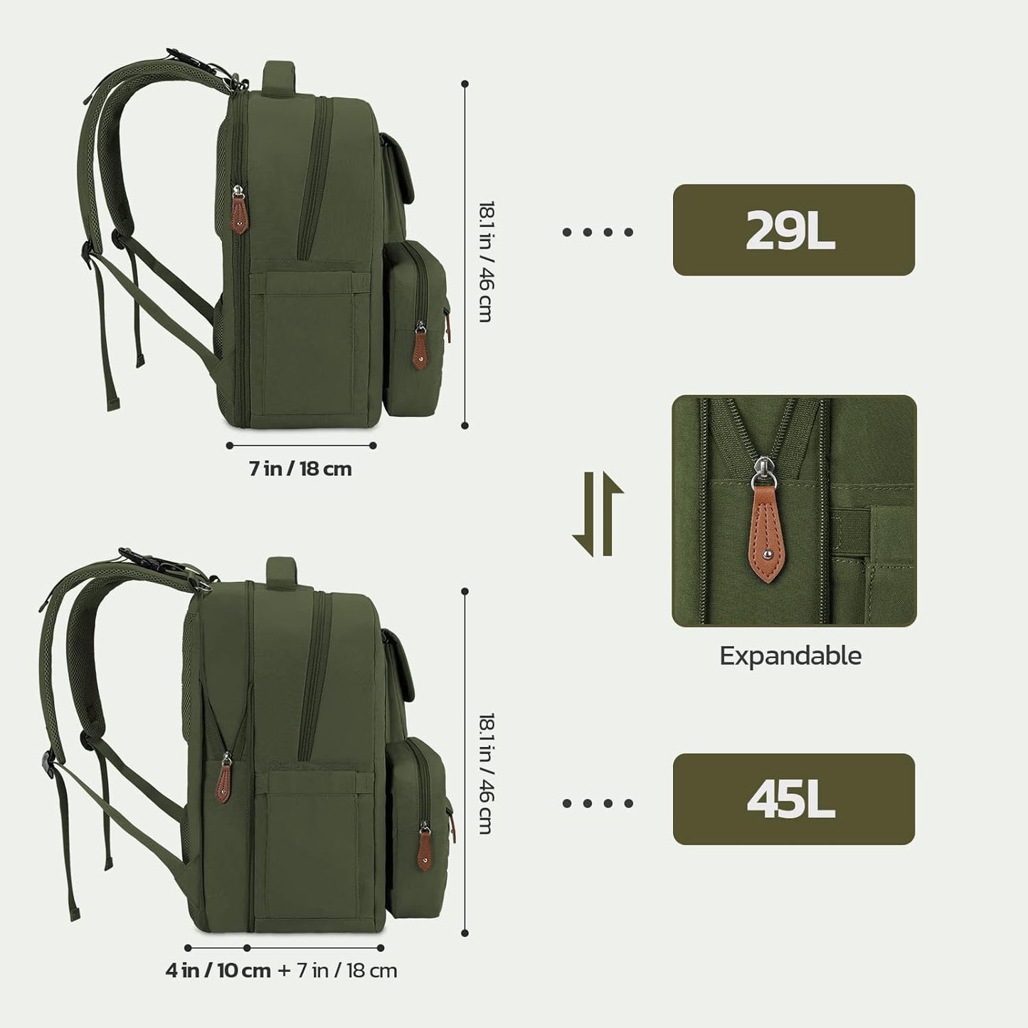 Large Diaper Bag,29L-45L Expandable Diaper Bag Backpack for 2 Kids/Twins Baby Stuff, with Removable Cross Body Bottle Bag for Mom/Dad,Stylish Baby Bag Gift for Boys/Girl-Army Green