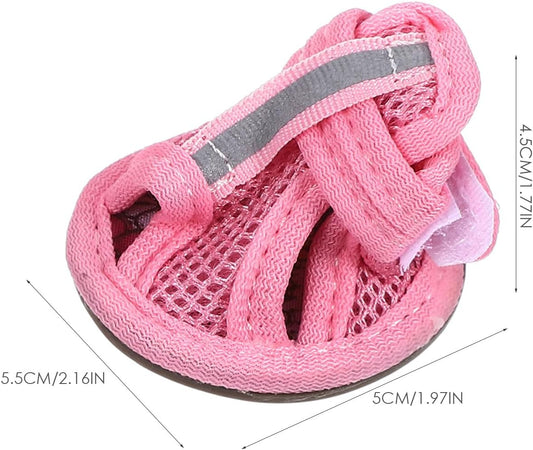 iplusmile Breathable Mesh Dog Sandals Small Size 3 Non Slip Lightweight Soft Rubber Sole Pet Shoes for Outdoor Hot Pavement Protection Summer Paw Covers for Small Dogs 4 Pack
