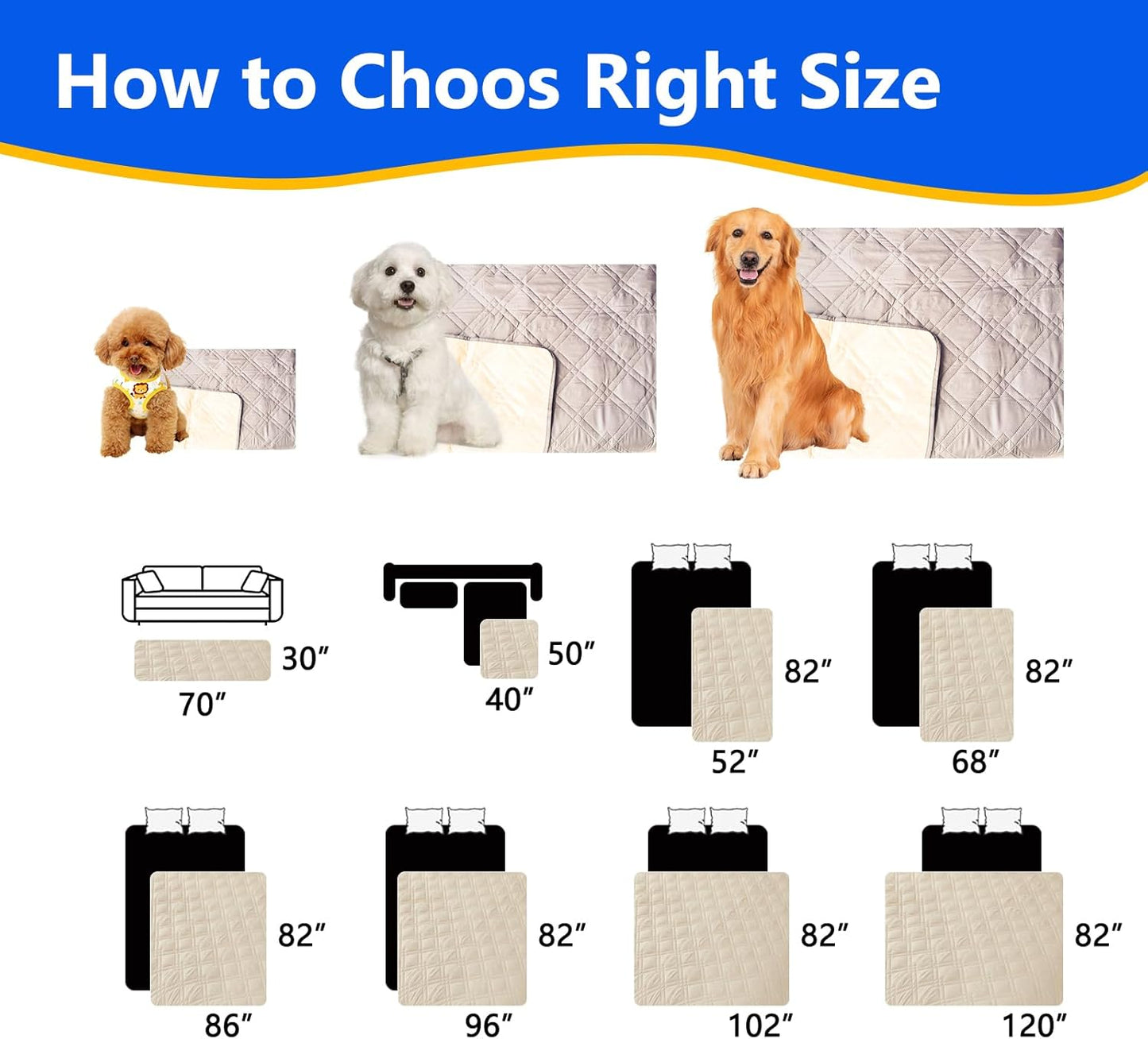 Dog Bed Cover, 100% Waterproof & Anti-Slip Pet Blanket Sofa Mat, Reusable Washable Geometric Embroidery Mattress, Camping Pad for Dogs/Cats (30x70 inch, Beige)